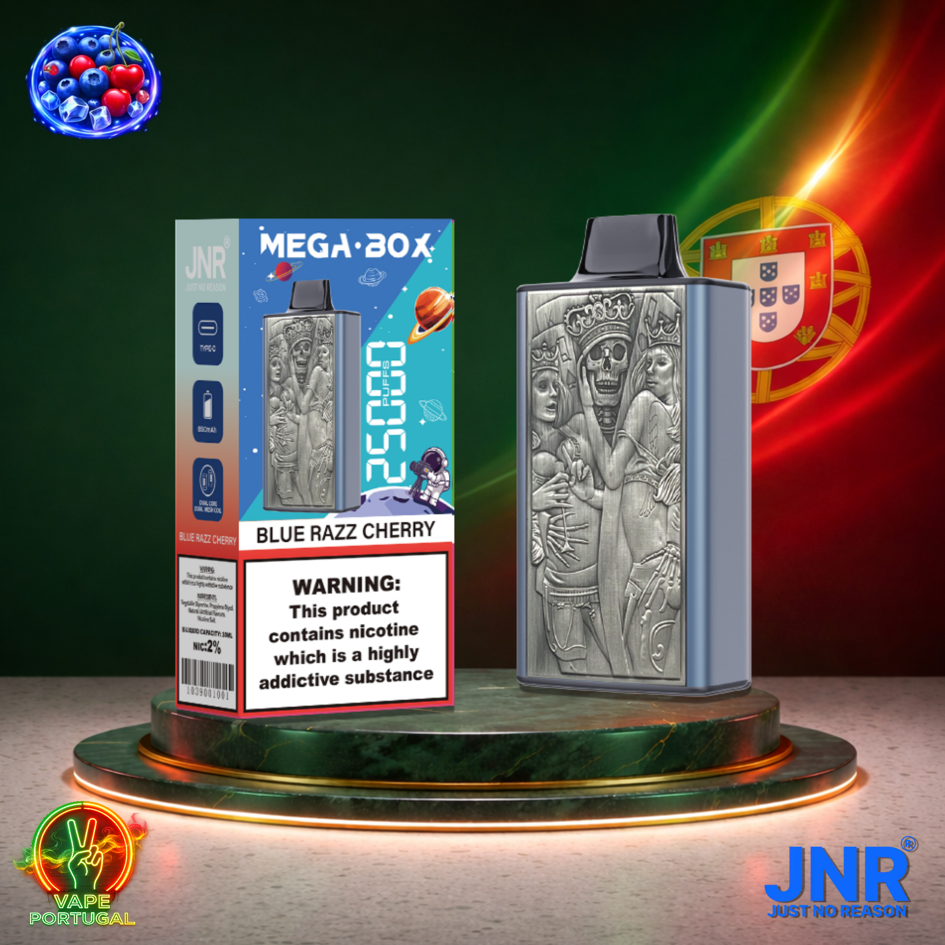 Vape descartável JNR Mega Box 25K sabor Blue Razz Cherry 25000 puffs 25K tragadas mais barato