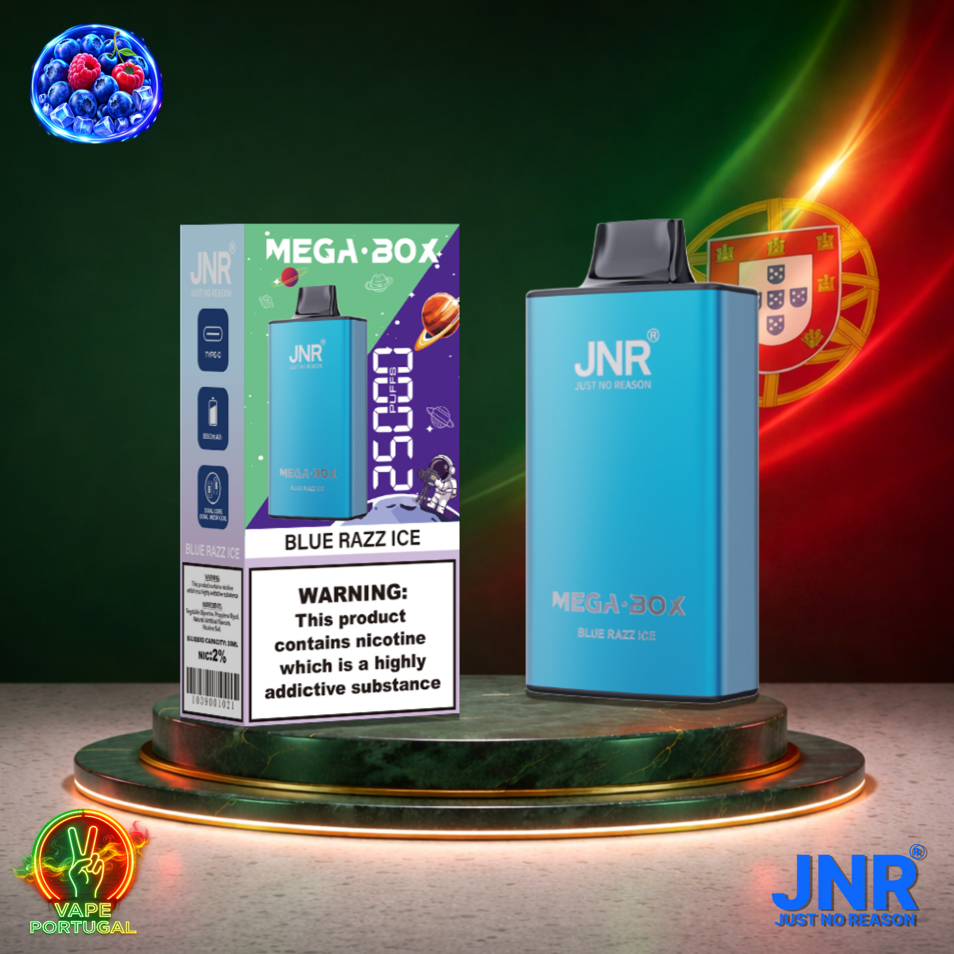 Vape descartável JNR Mega Box 25K sabor Blue Razz Ice 25000 puffs 25K tragadas mais barato