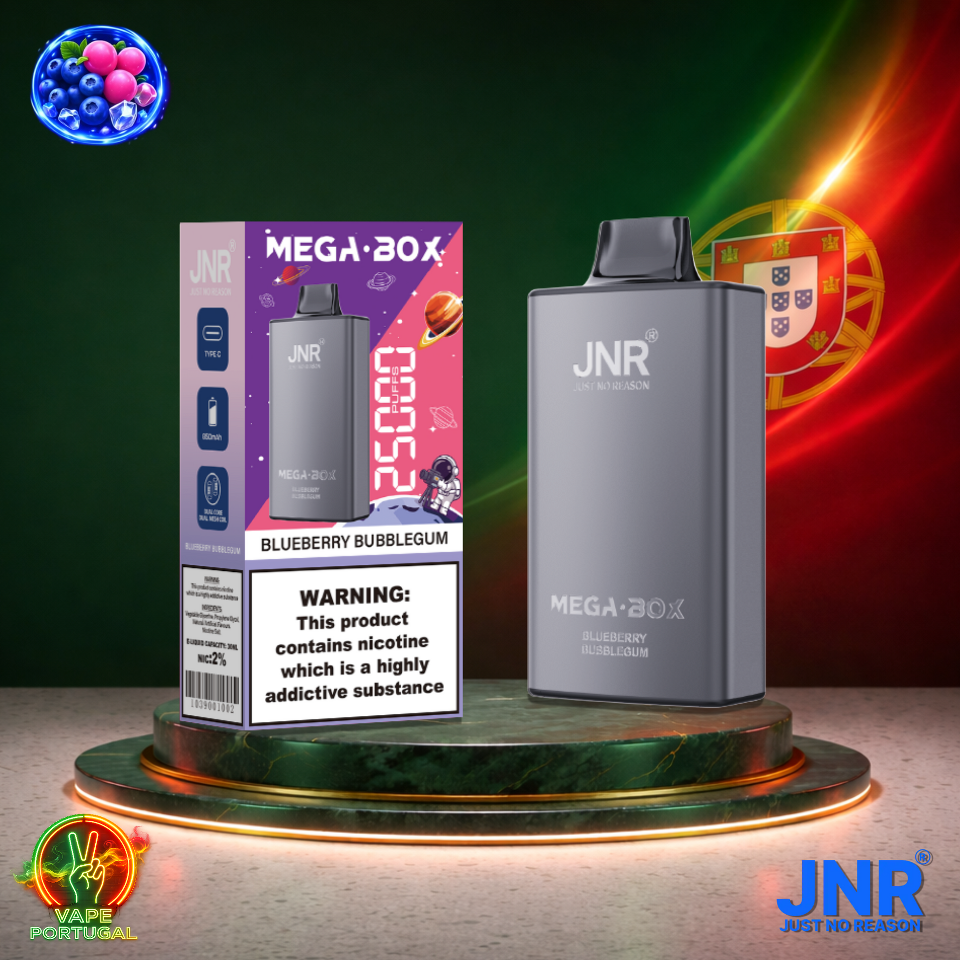 Vape descartável JNR Mega Box 25K sabor Blueberry Bubblegum 25000 puffs 25K tragadas mais barato