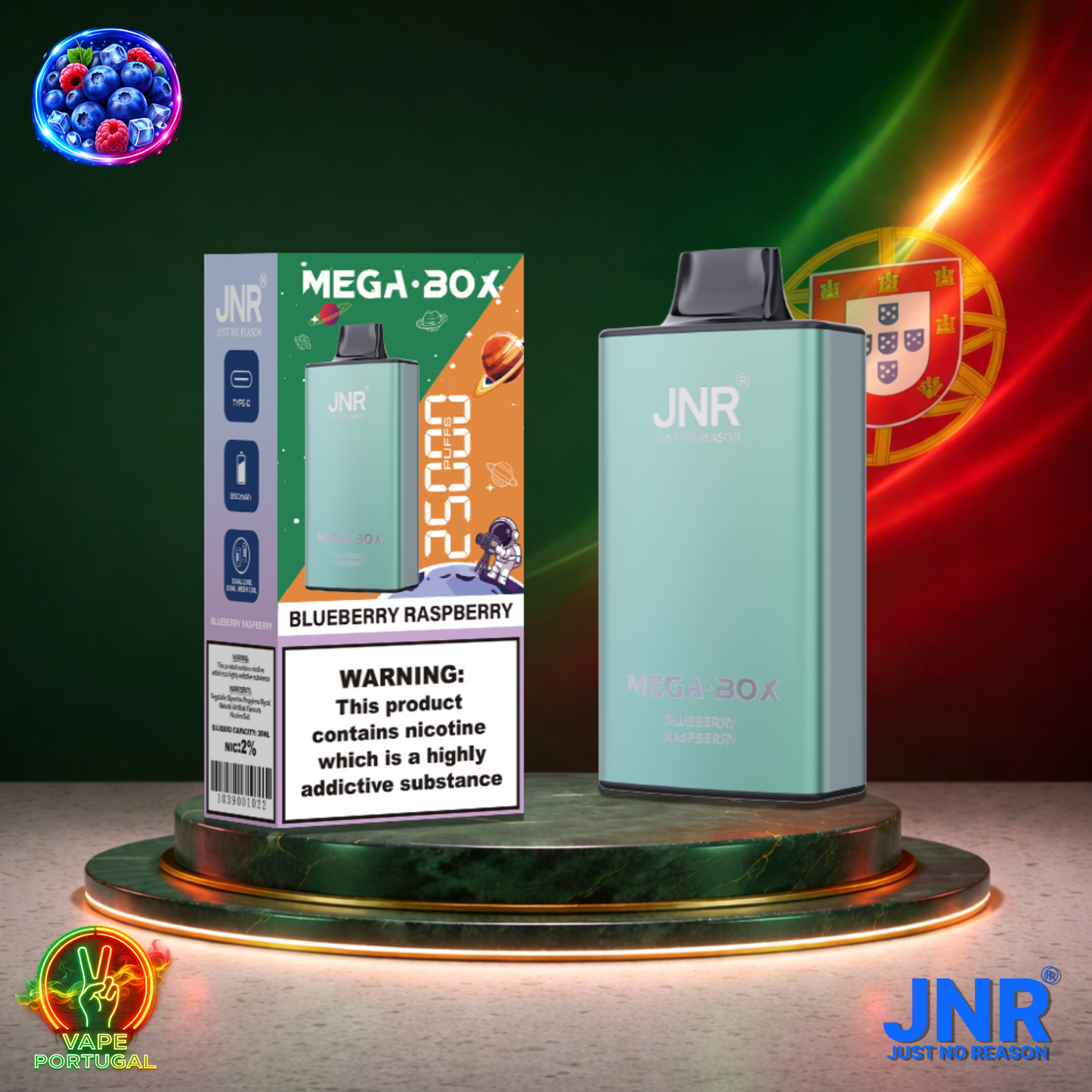 Vape descartável JNR Mega Box 25K sabor Blueberry Raspberry 25000 puffs 25K tragadas mais barato