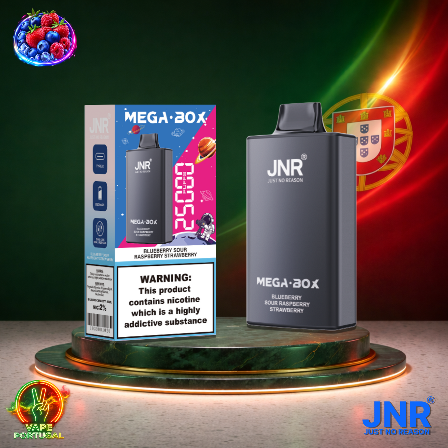Vape descartável JNR Mega Box 25K sabor Blueberry Sour Raspberry Strawberry 25000 puffs 25K tragadas mais barato