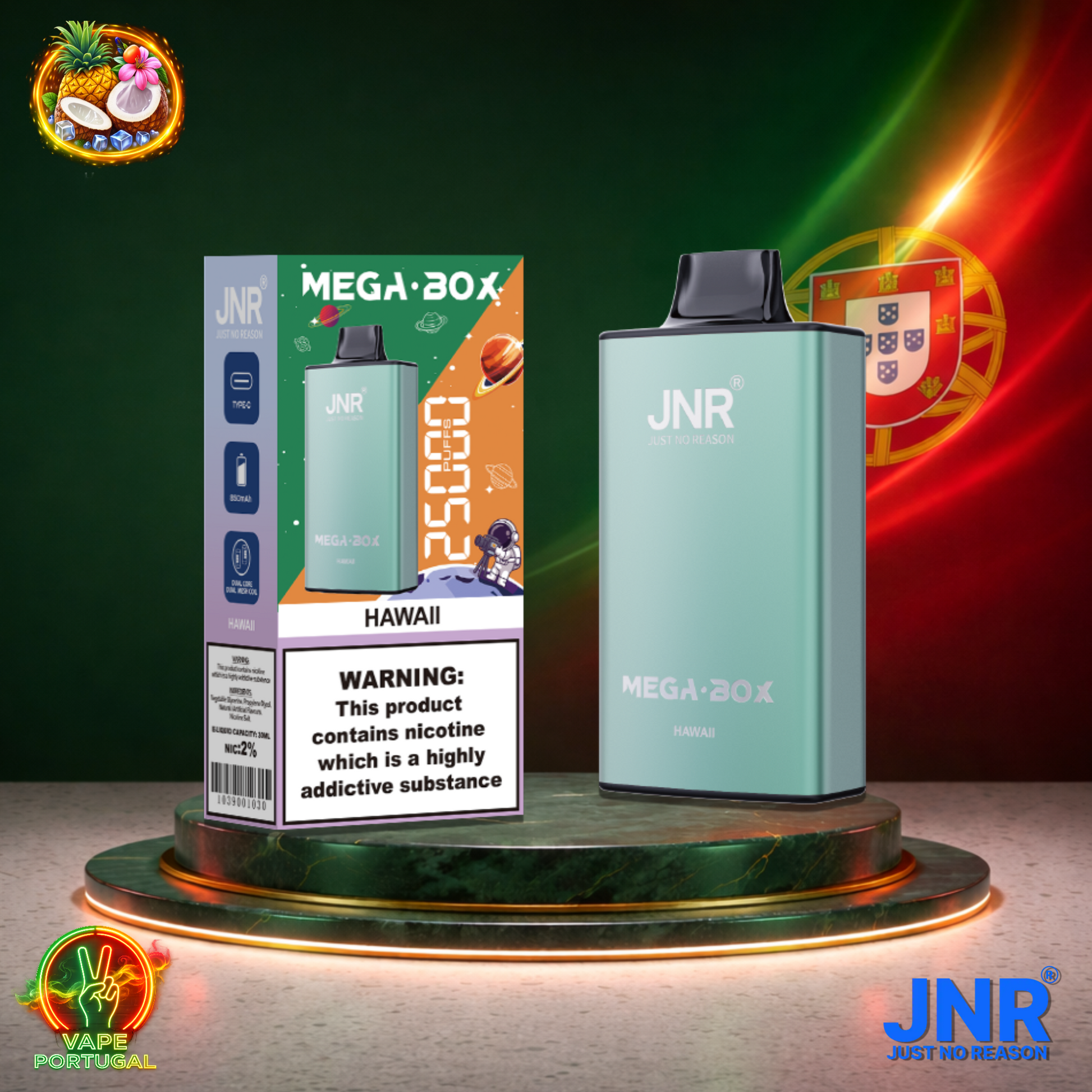 Vape descartável JNR Mega Box 25K sabor Hawaii 25000 puffs 25K tragadas mais barato