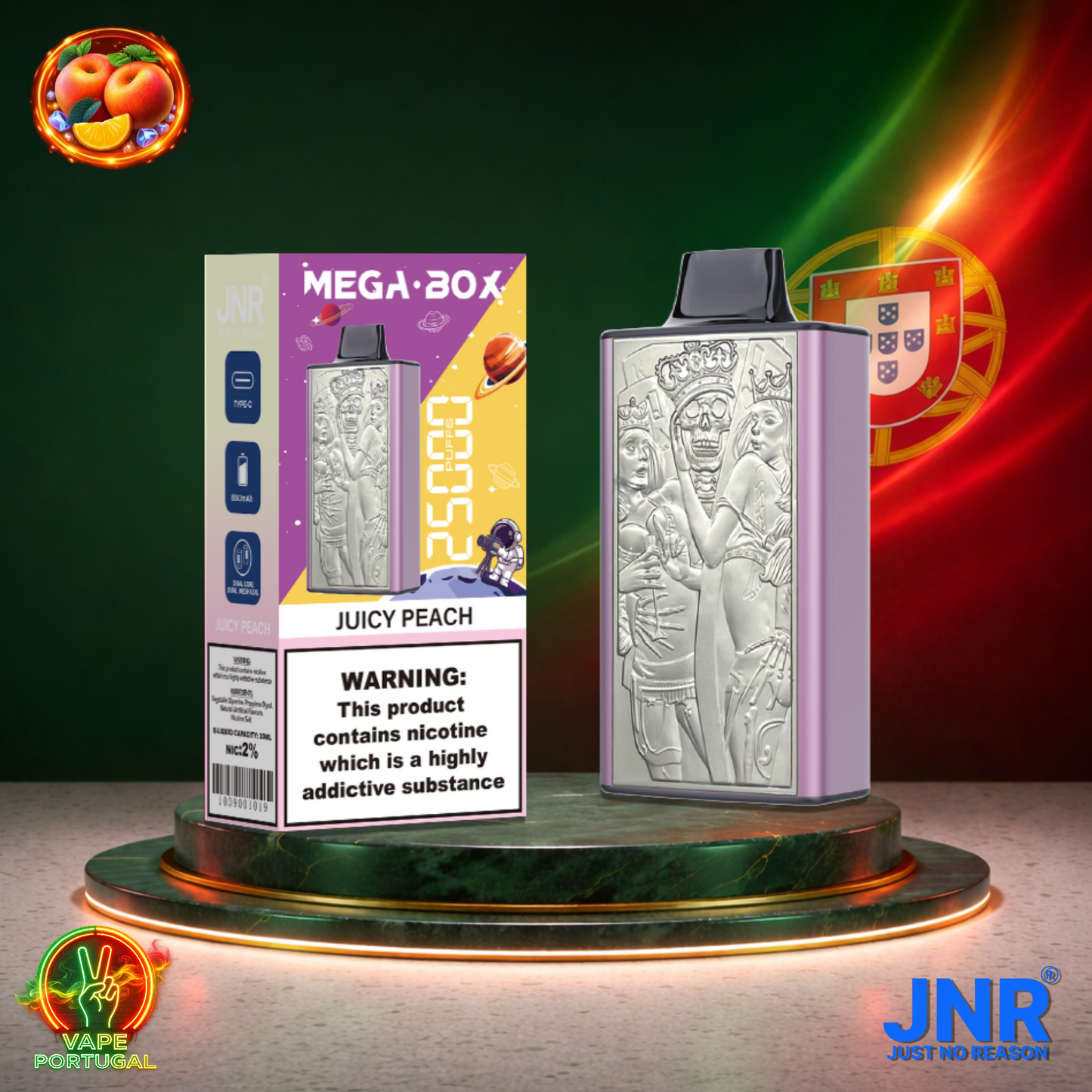 Vape descartável JNR Mega Box 25K sabor Juicy Peach 25000 puffs 25K tragadas mais barato