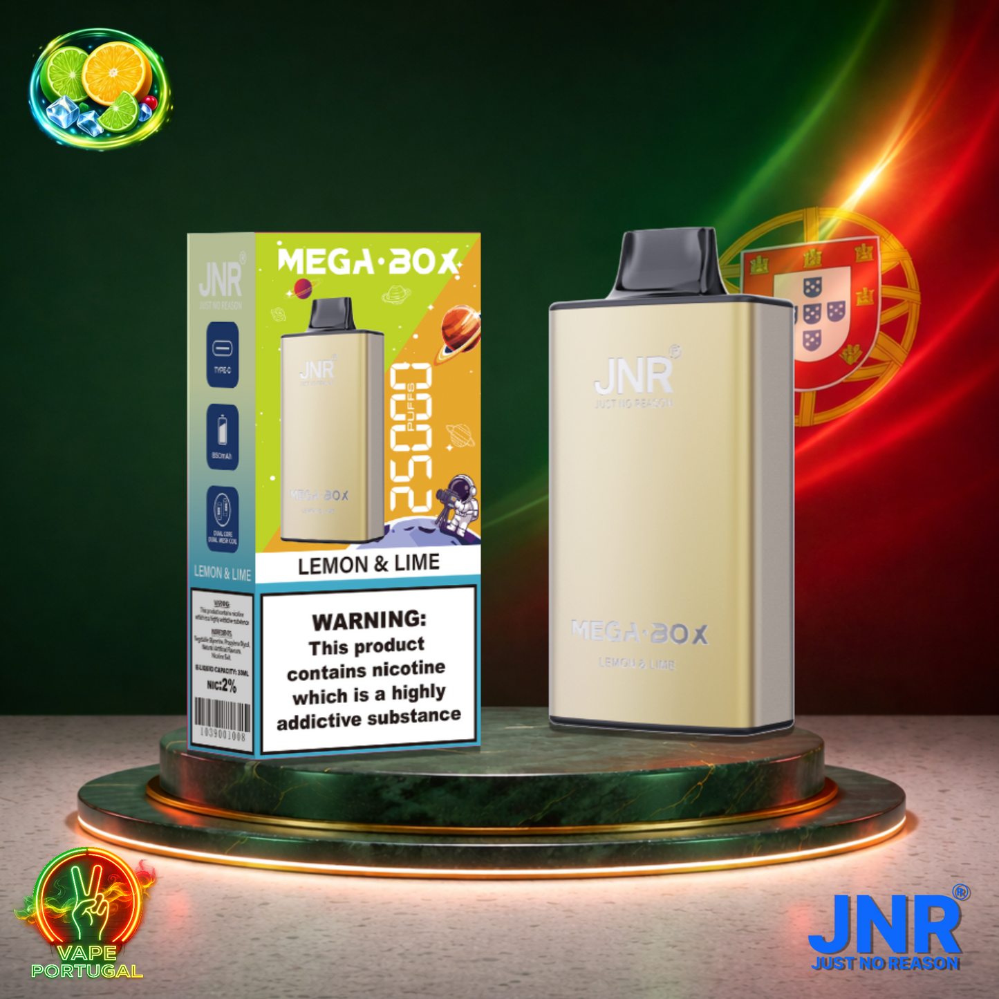 Vape descartável JNR Mega Box 25K sabor Lemon Lime 25000 puffs 25K tragadas mais barato