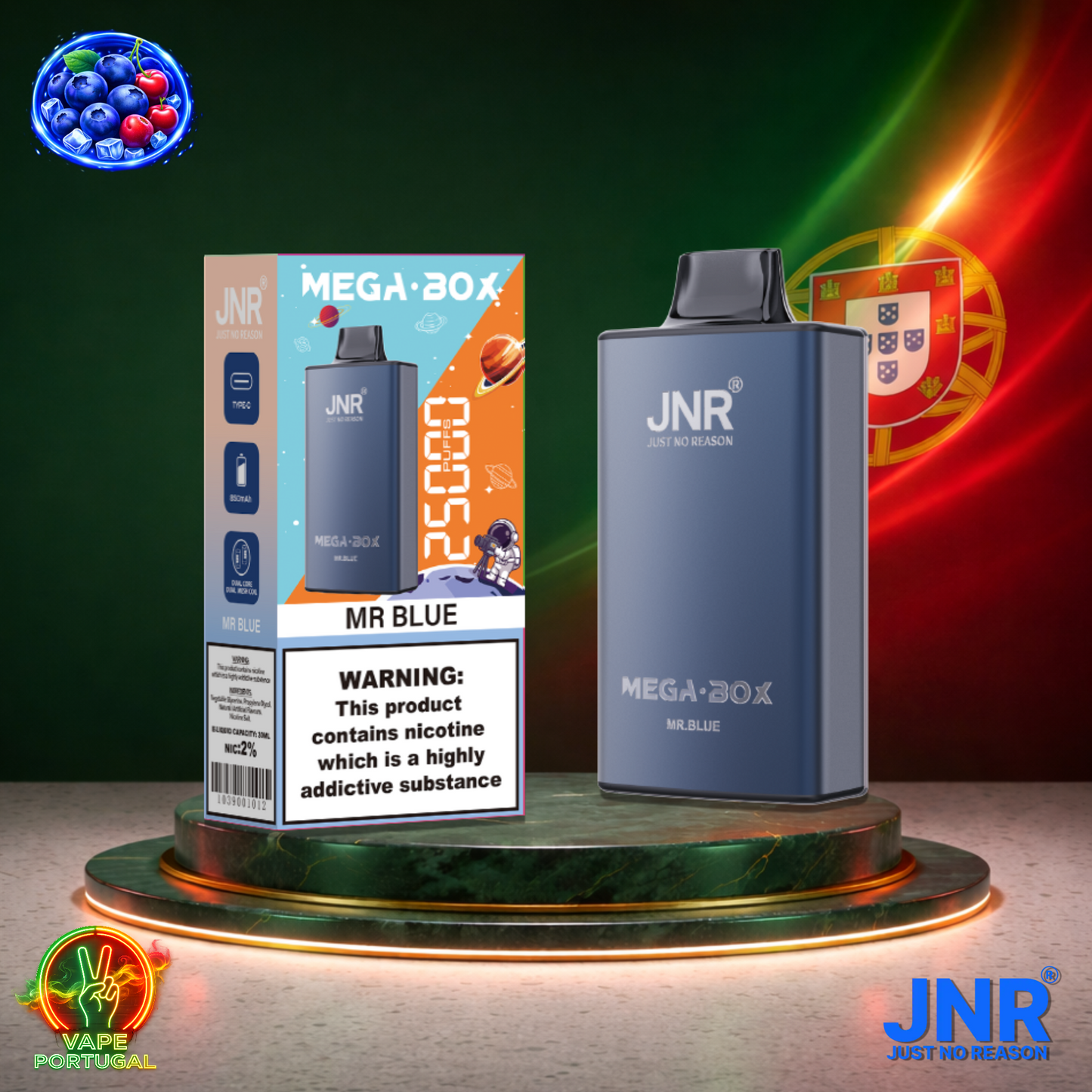 Vape descartável JNR Mega Box 25K sabor Mr Blue 25000 puffs 25K tragadas mais barato