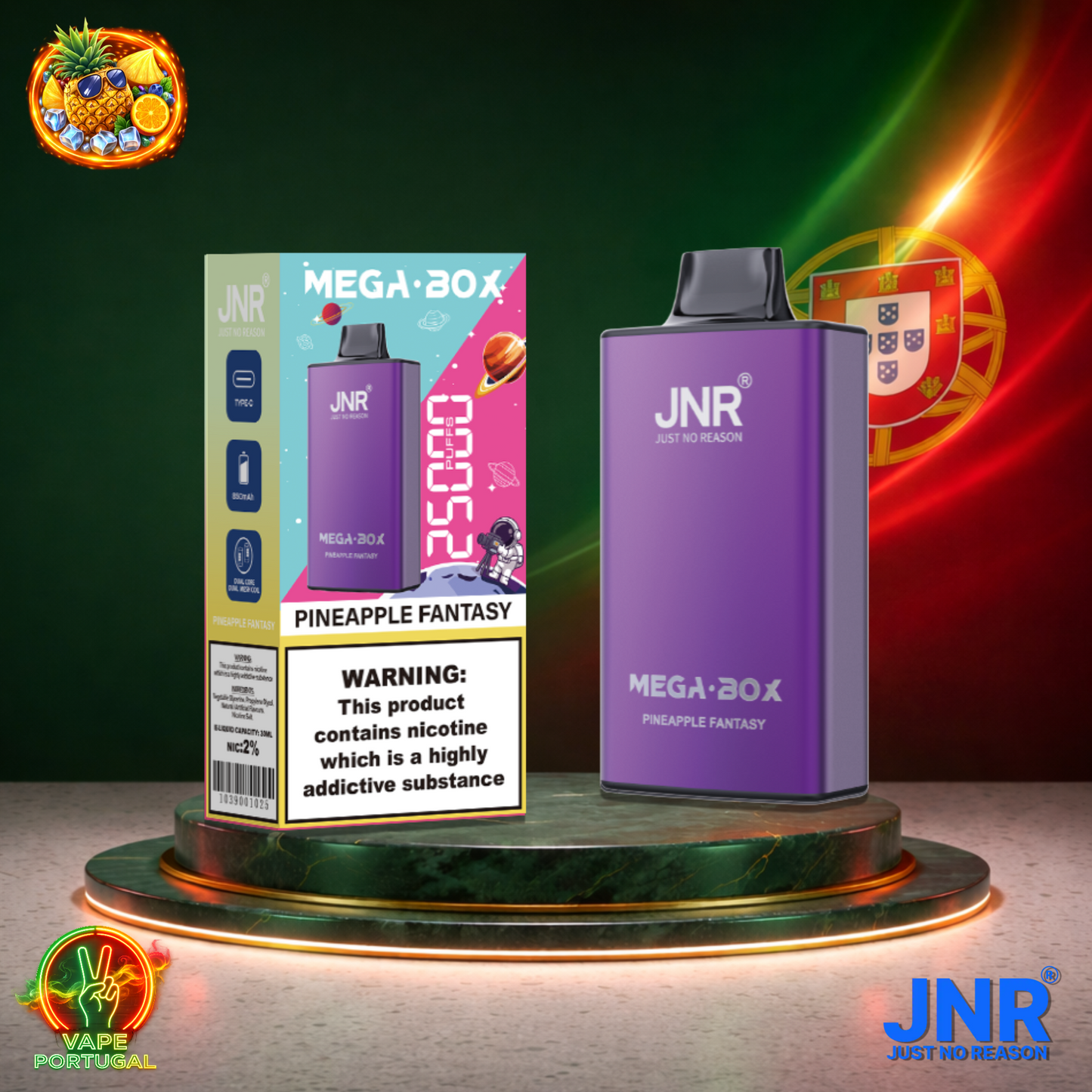 Vape descartável JNR Mega Box 25K sabor Pineapple Fantasy 25000 puffs 25K tragadas mais barato