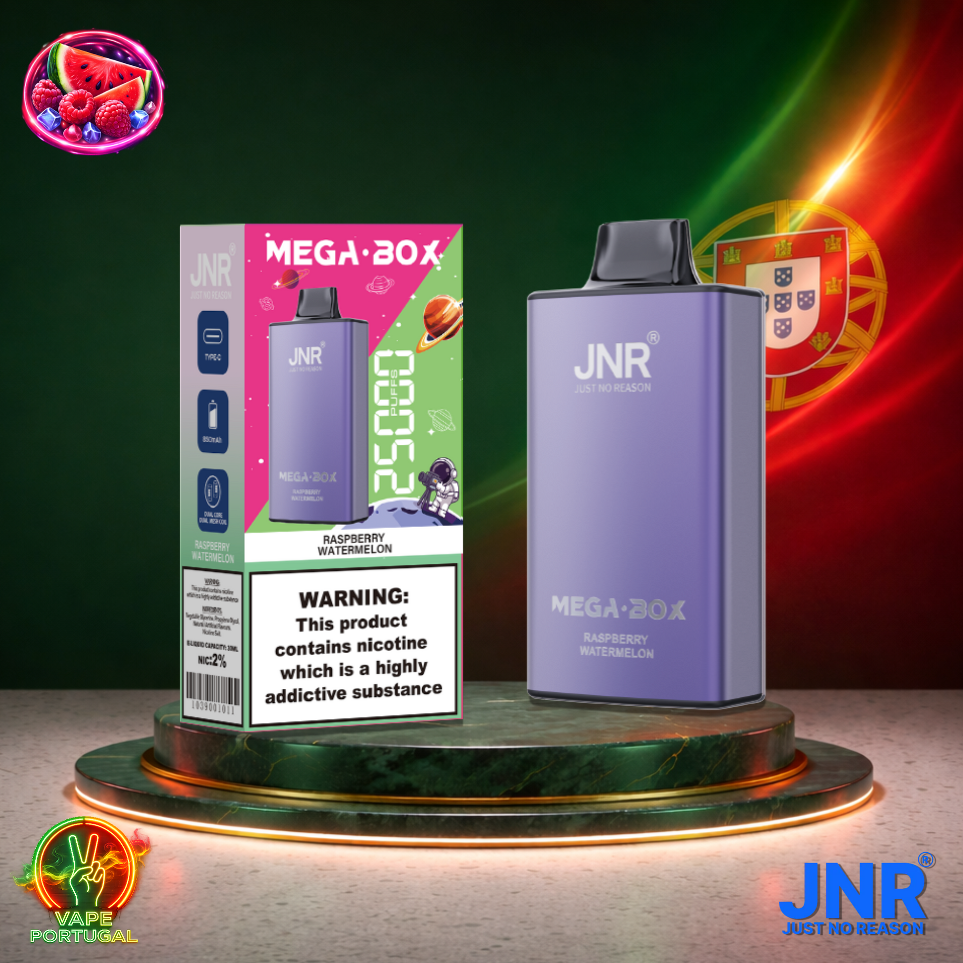 Vape descartável JNR Mega Box 25K sabor Raspberry Watermelon 25000 puffs 25K tragadas mais barato