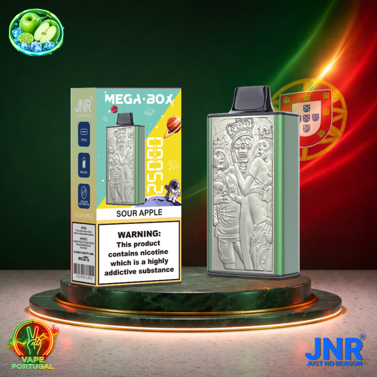 Vape descartável JNR Mega Box 25K sabor Sour Apple 25000 puffs 25K tragadas mais barato