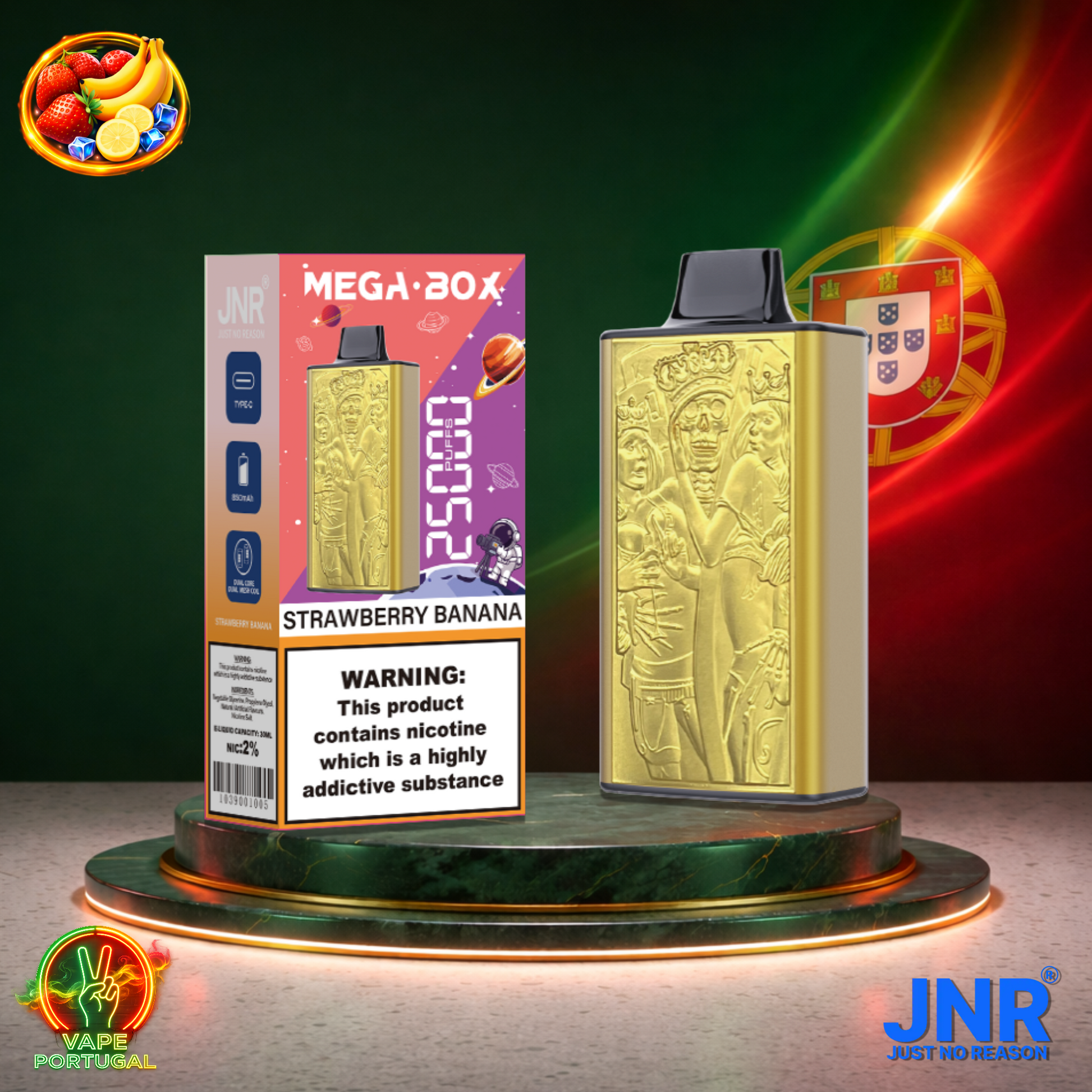 Vape descartável JNR Mega Box 25K sabor Strawberry Banana 25000 puffs 25K tragadas mais barato