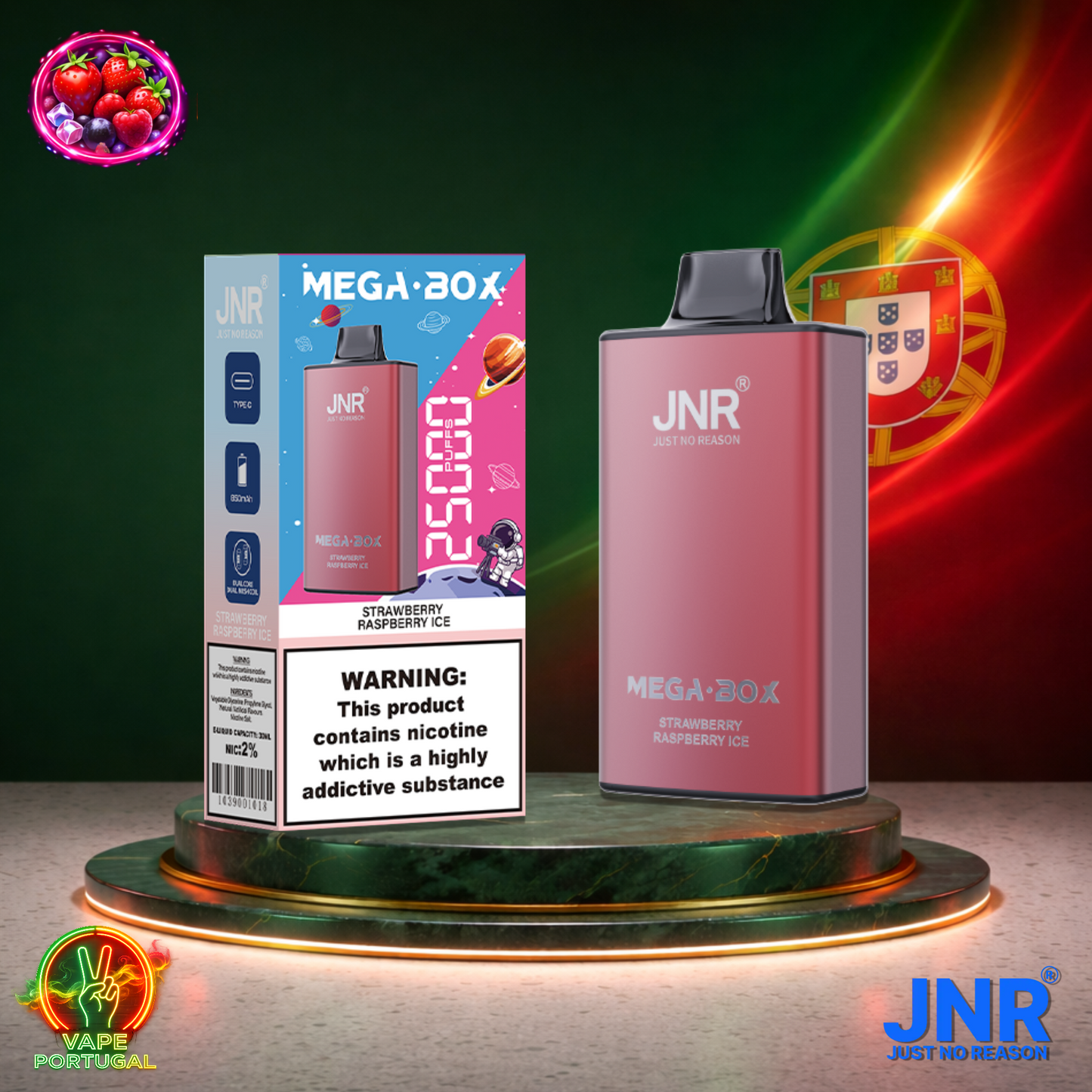Vape descartável JNR Mega Box 25K sabor Strawberry Raspberry Ice 25000 puffs 25K tragadas mais barato