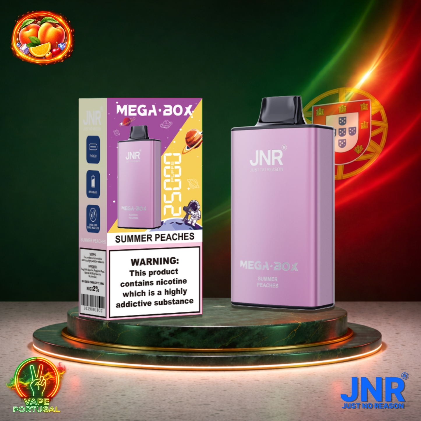 Vape descartável JNR Mega Box 25K sabor Summer Peaches 25000 puffs 25K tragadas mais barato