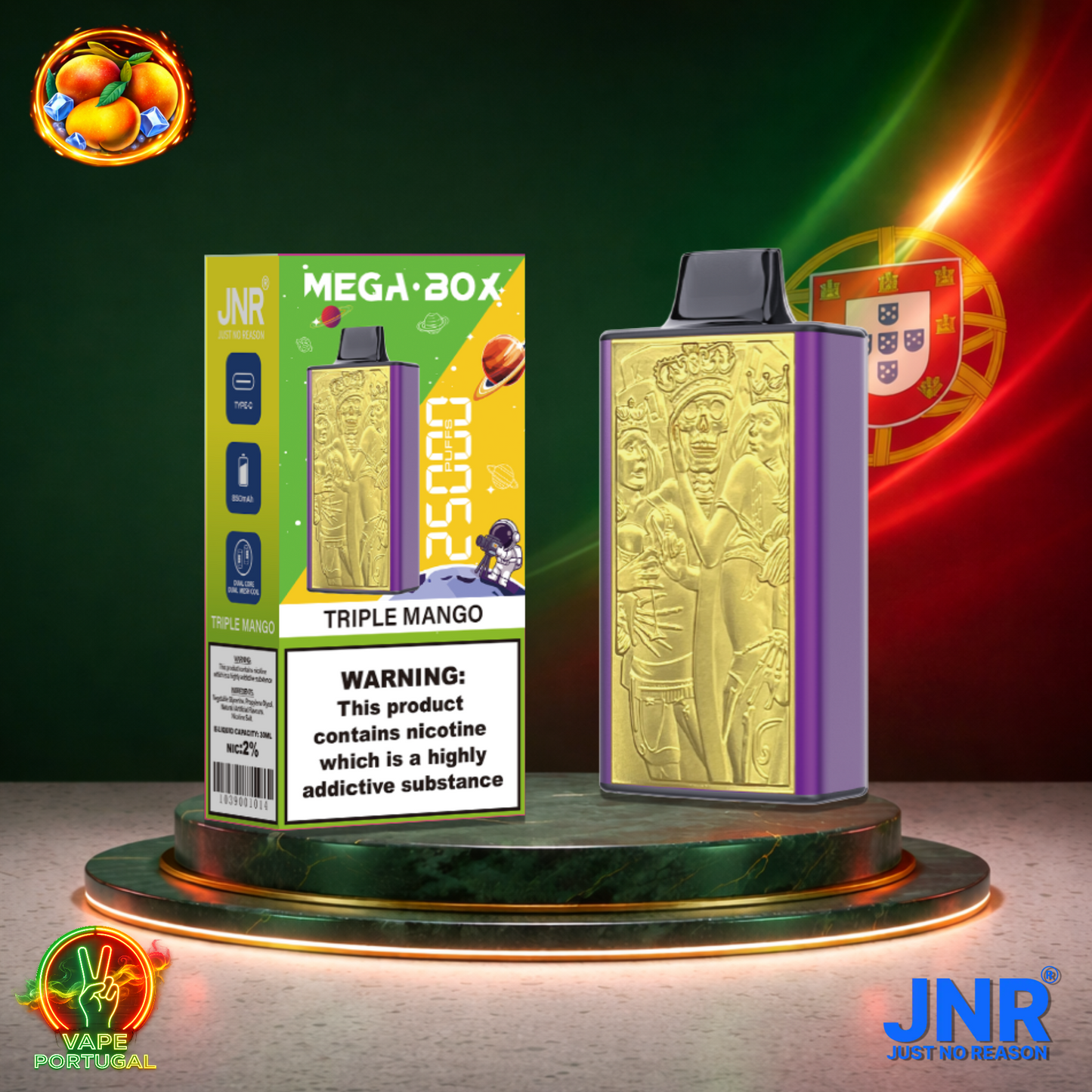 Vape descartável JNR Mega Box 25K sabor Triple Mango 25000 puffs 25K tragadas mais barato