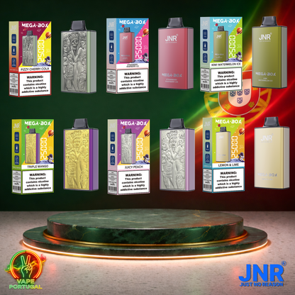 Vape descartável JNR Mega Box 25K sabor Vários Sabores (Frontal) 25000 puffs 25K tragadas mais barato