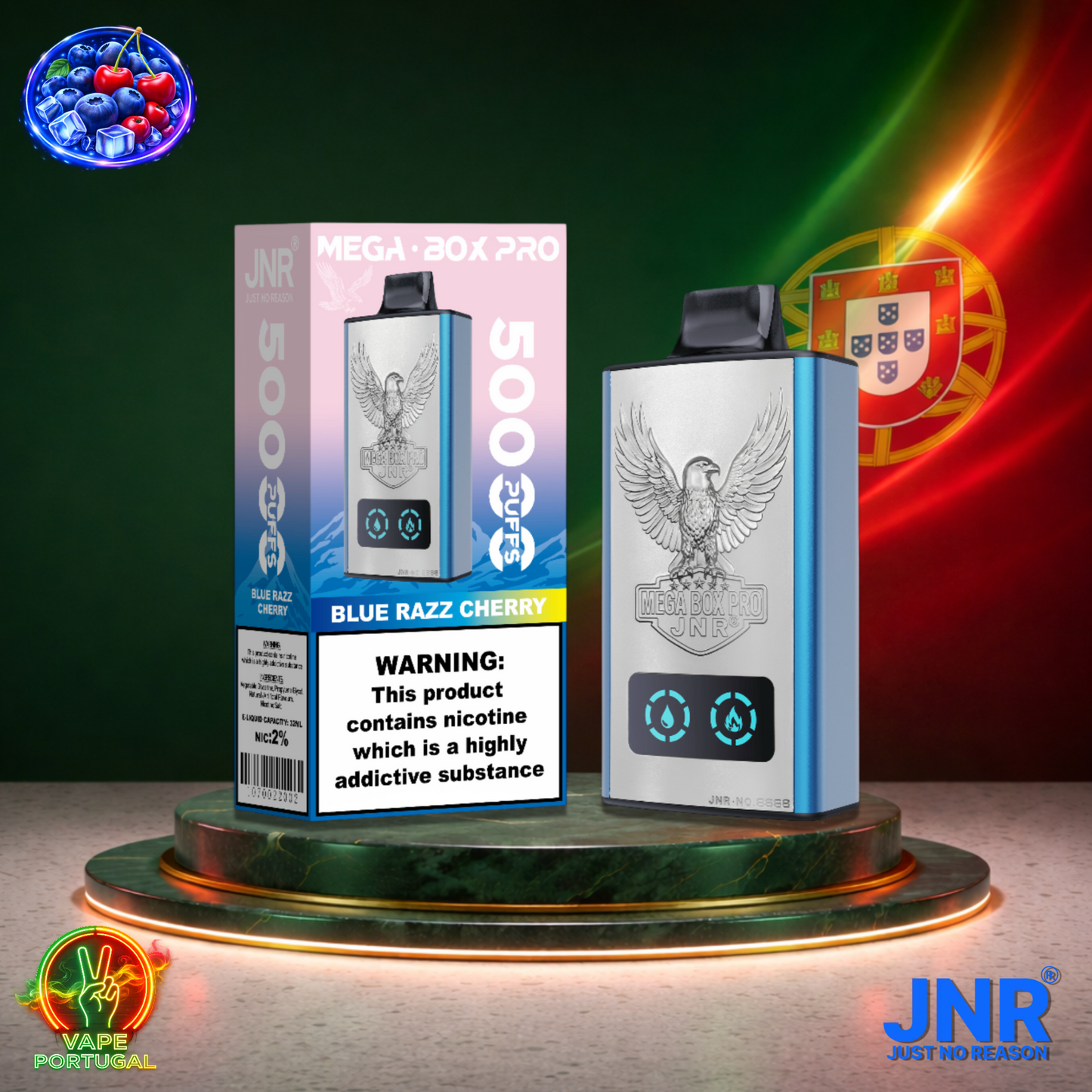 Vape descartável JNR Mega Box Pro sabor Blue Razz Cherry 50000 puffs 50K tragadas mais barato