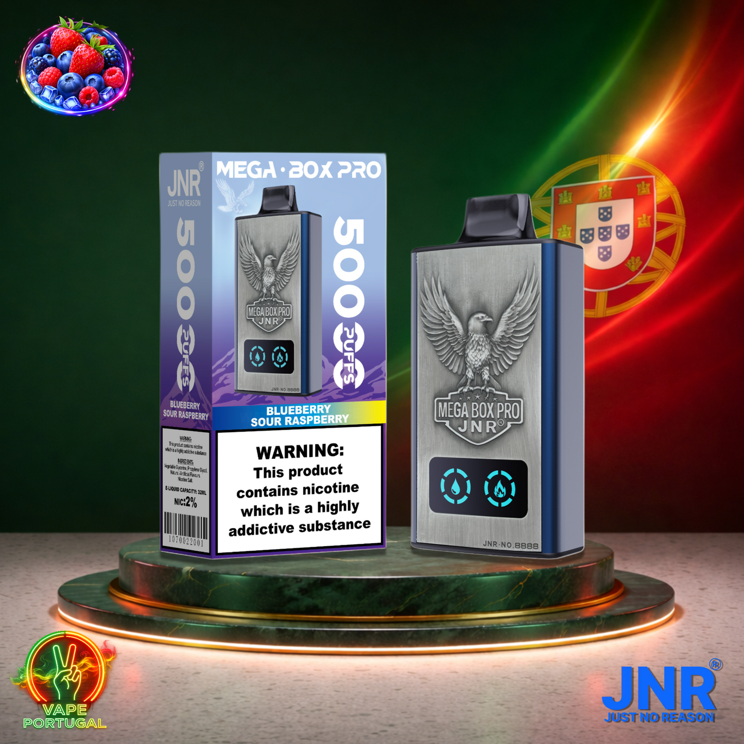 Vape descartável JNR Mega Box Pro sabor Blueberry Sour Raspberry 50000 puffs 50K tragadas mais barato