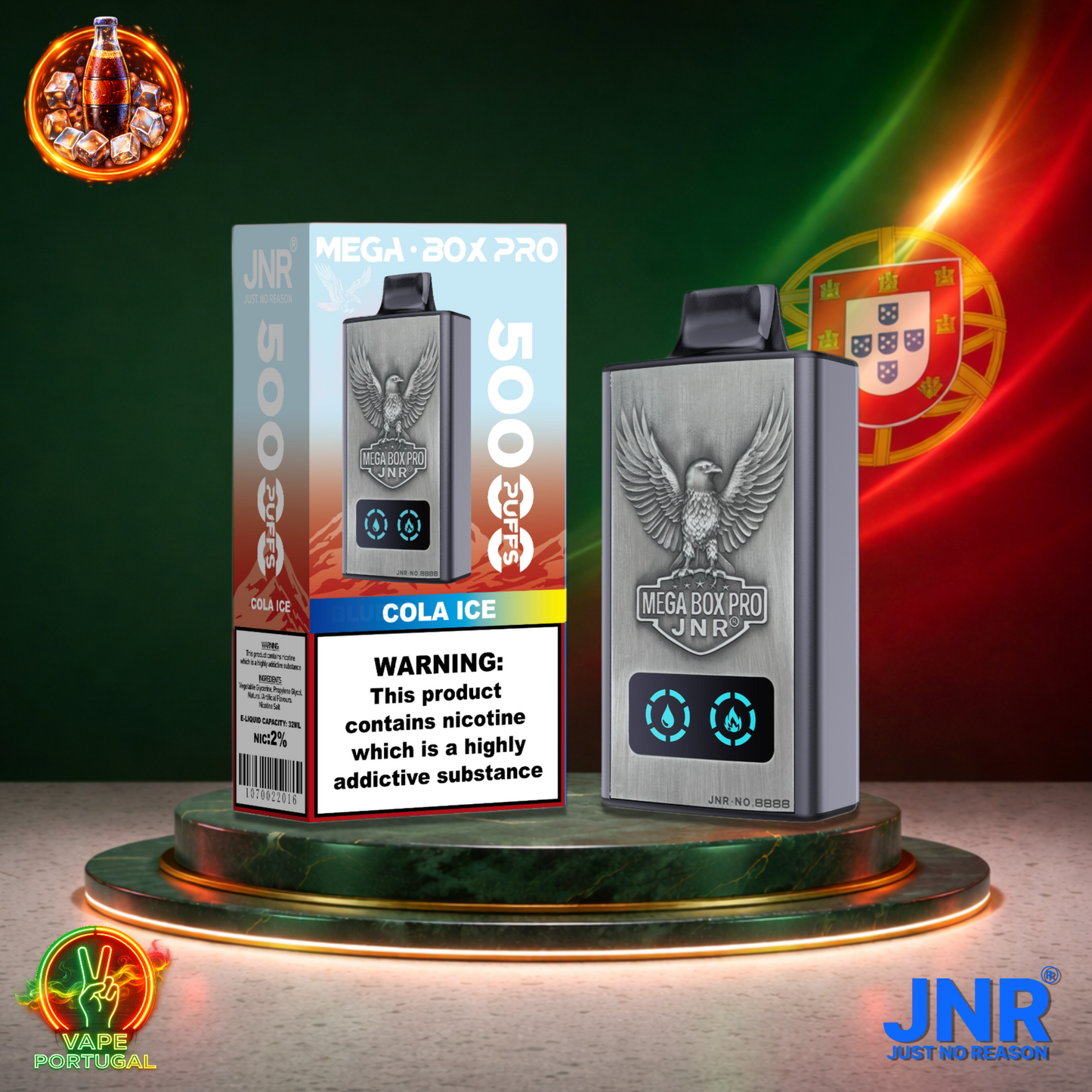 Vape descartável JNR Mega Box Pro sabor Cola Ice 50000 puffs 50K tragadas mais barato