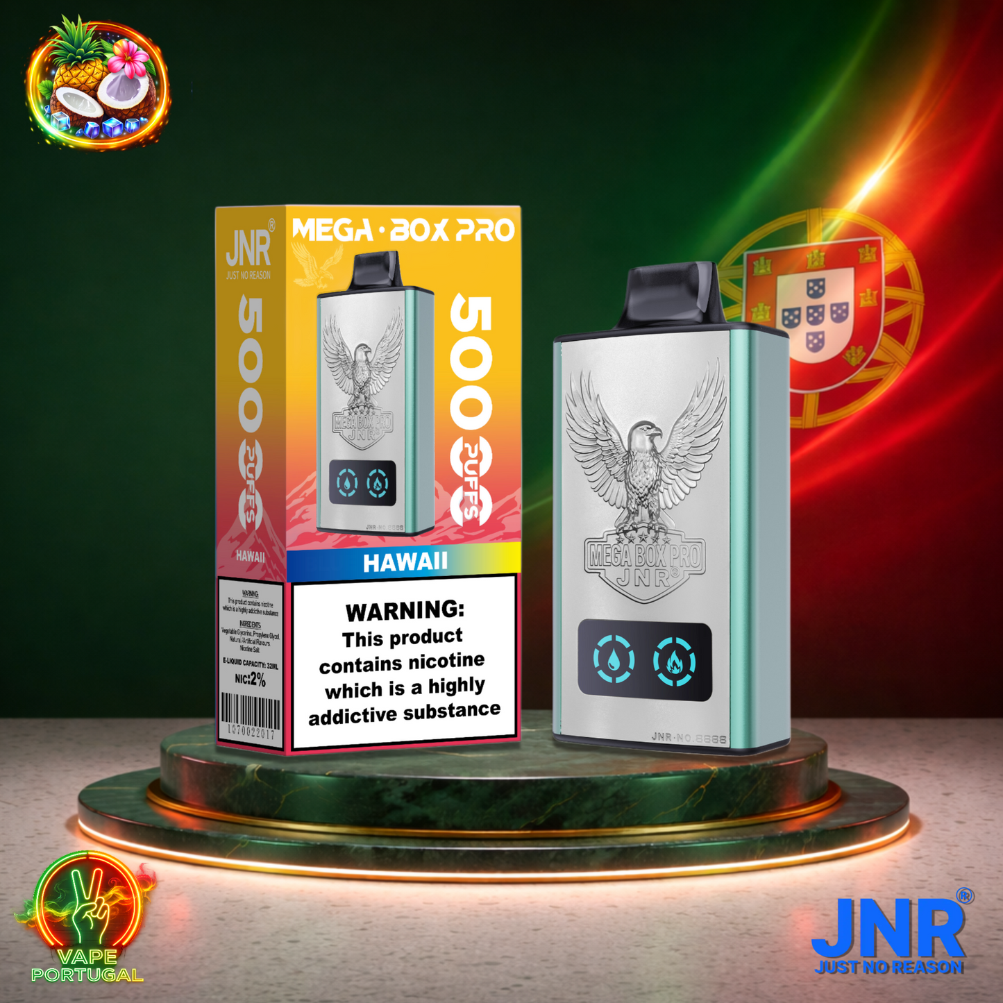 Vape descartável JNR Mega Box Pro sabor Hawaii 50000 puffs 50K tragadas mais barato