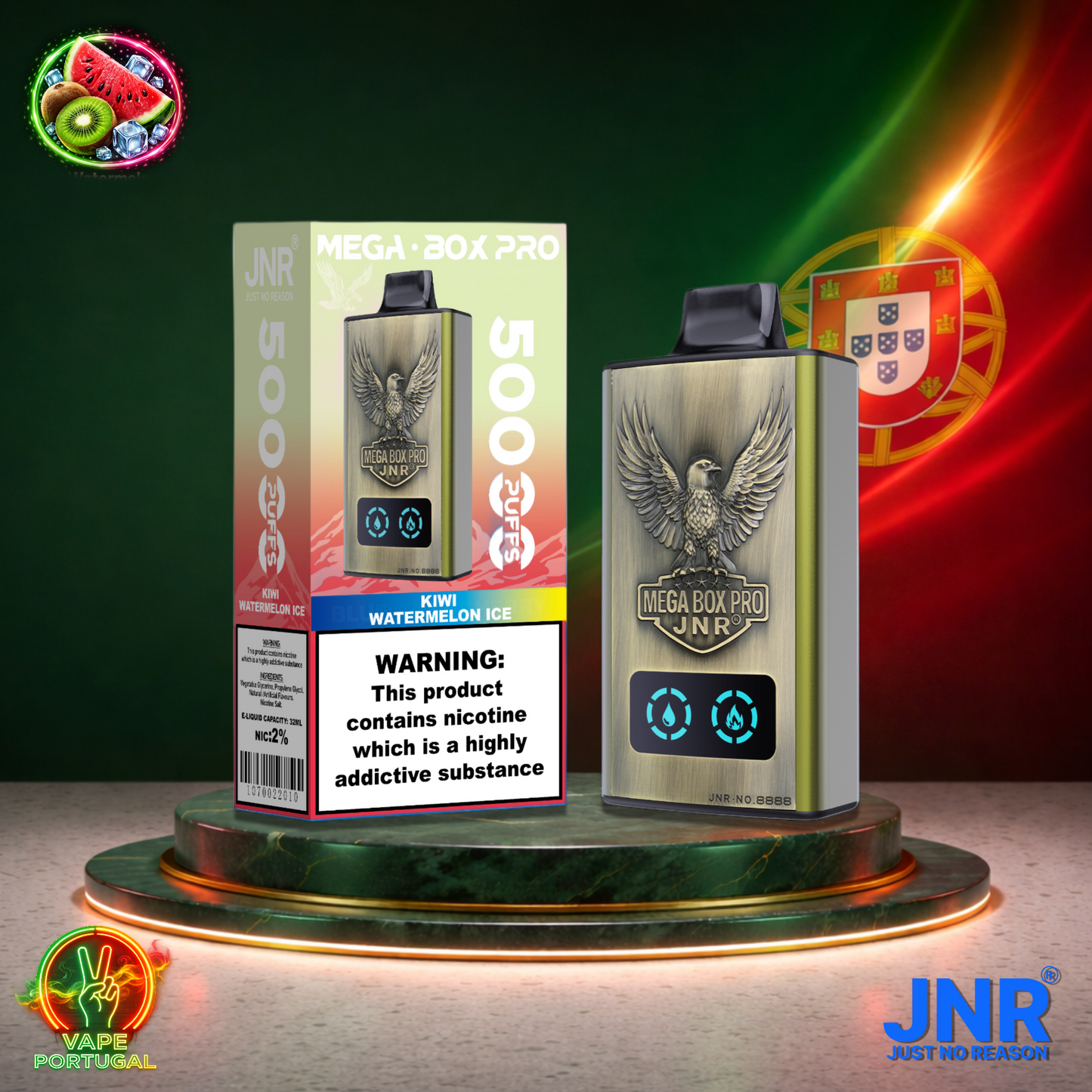 Vape descartável JNR Mega Box Pro sabor Kiwi Watermelon Ice 50000 puffs 50K tragadas mais barato