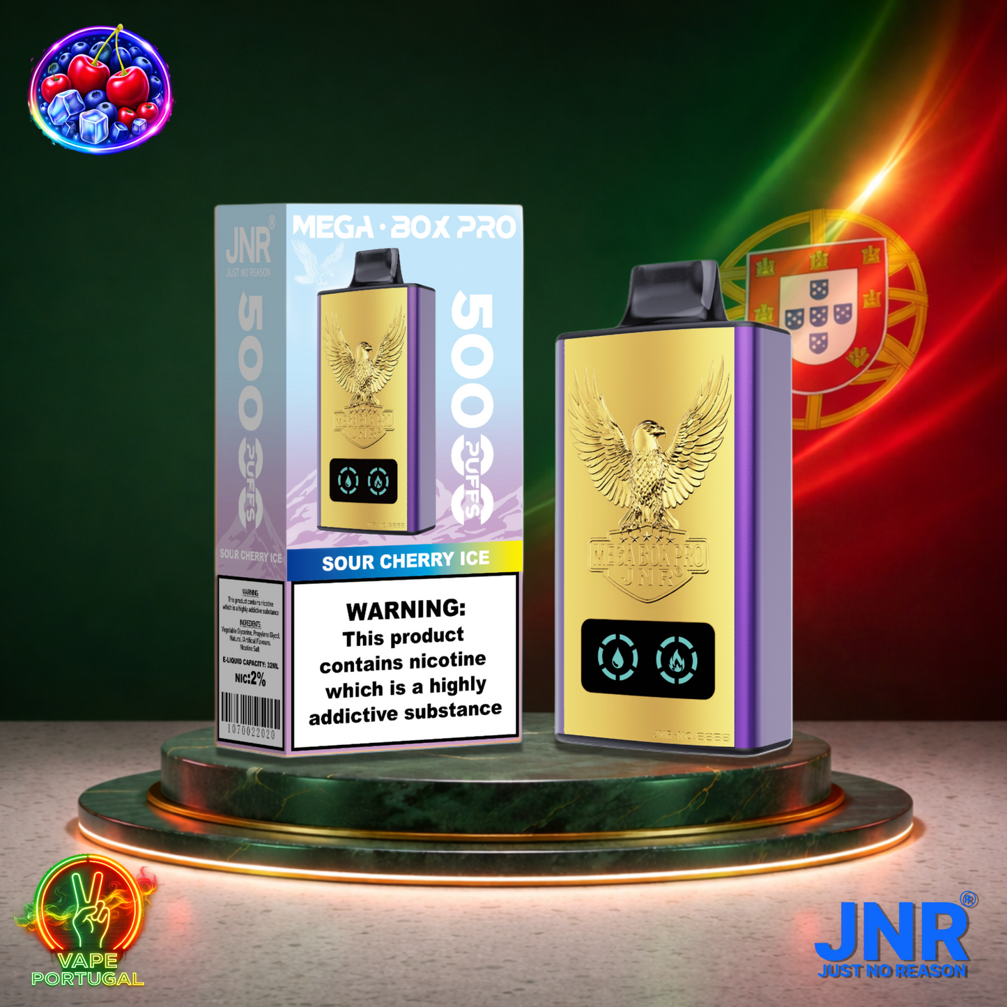 Vape descartável JNR Mega Box Pro sabor Sour Cherry Ice 50000 puffs 50K tragadas mais barato