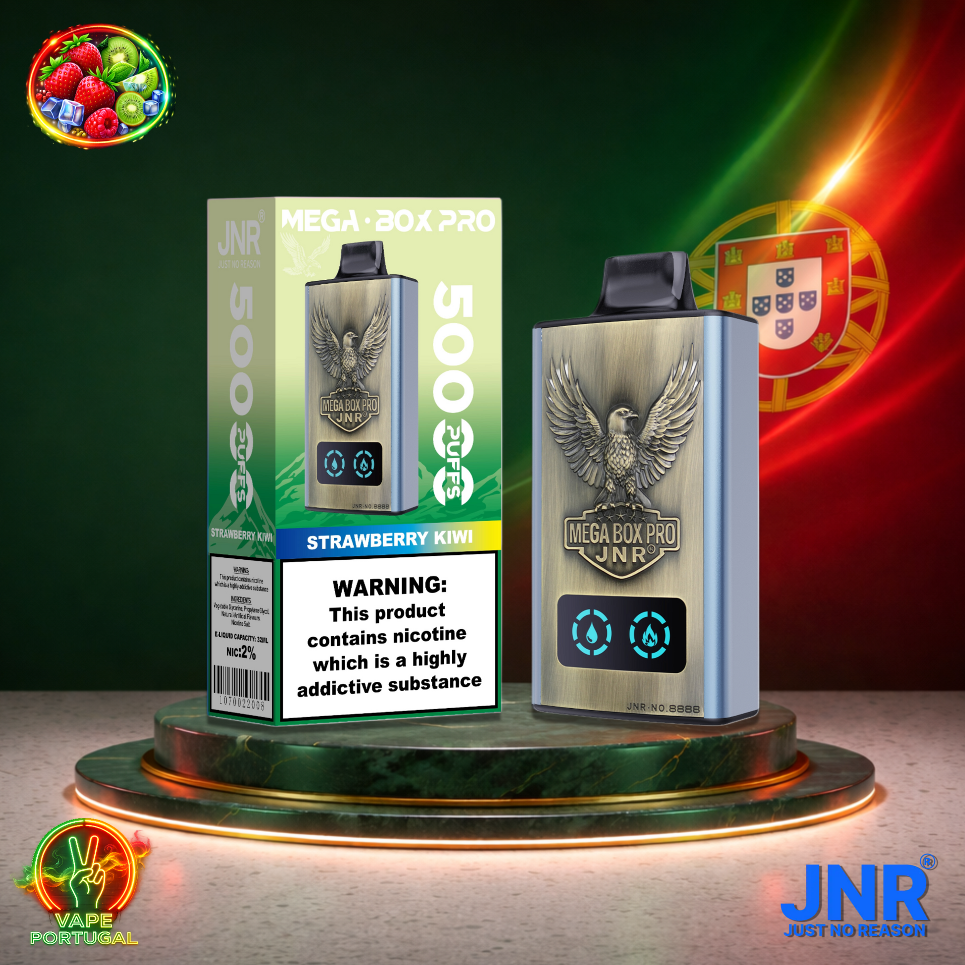 Vape descartável JNR Mega Box Pro sabor Strawberry Kiwi 50000 puffs 50K tragadas mais barato