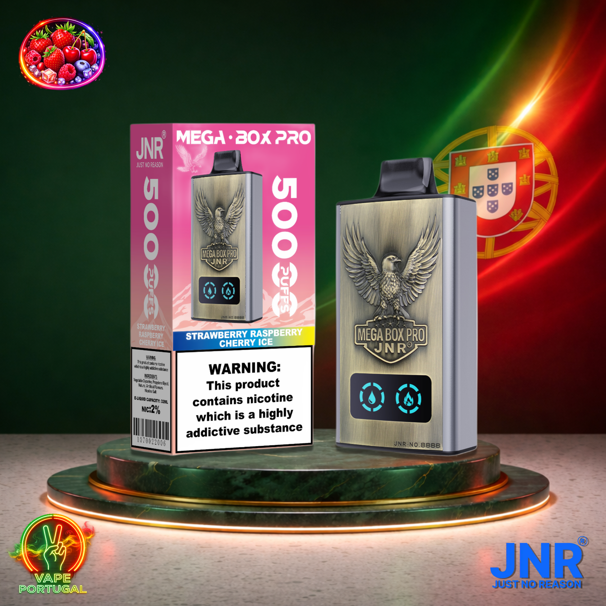 Vape descartável JNR Mega Box Pro sabor Strawberry Raspberry Cherry Ice 50000 puffs 50K tragadas mais barato