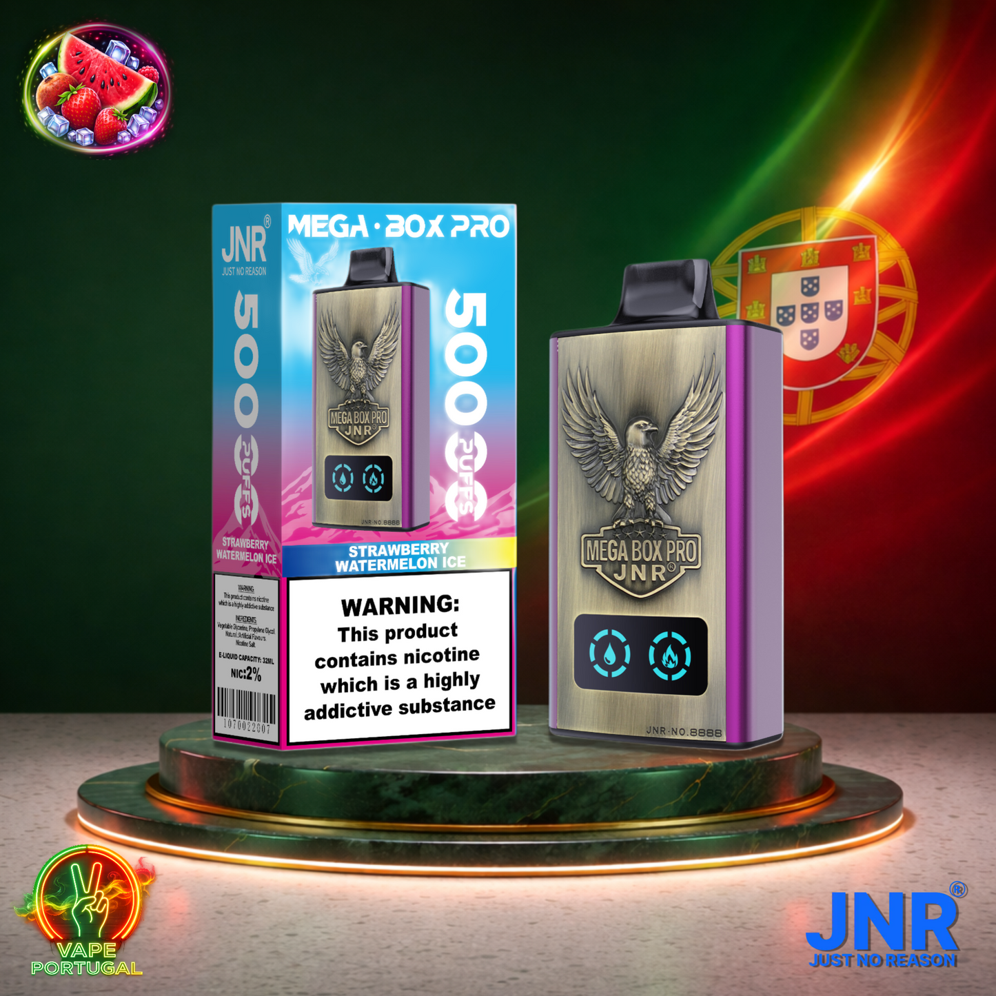 Vape descartável JNR Mega Box Pro sabor Strawberry Watermelon Ice 50000 puffs 50K tragadas mais barato