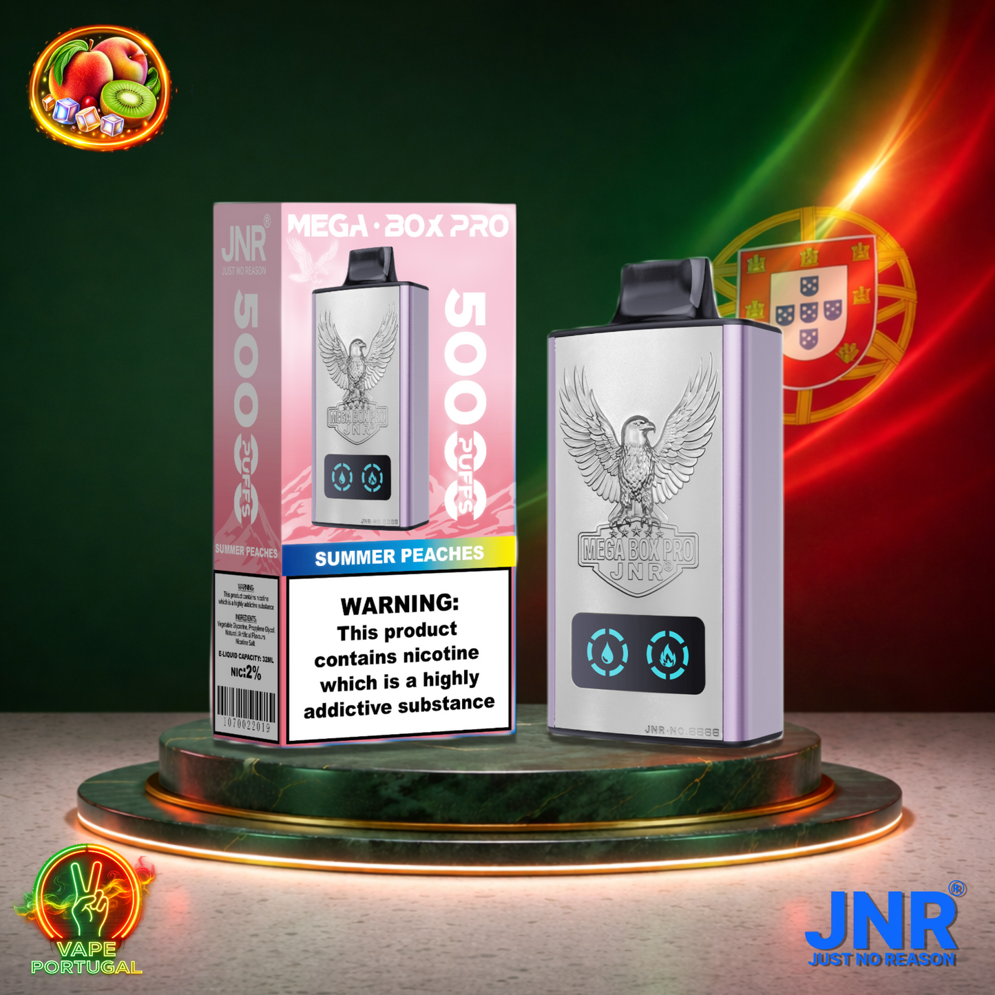 Vape descartável JNR Mega Box Pro sabor Summer Peaches 50000 puffs 50K tragadas mais barato
