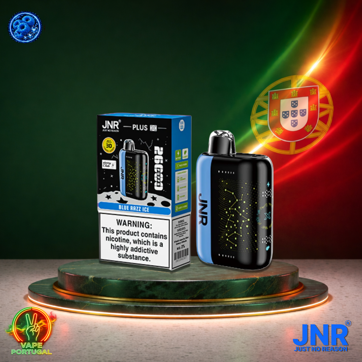 Vape descartável JNR Plus X 26K sabor Blue Razz Ice 26000 puffs 26K tragadas mais barato