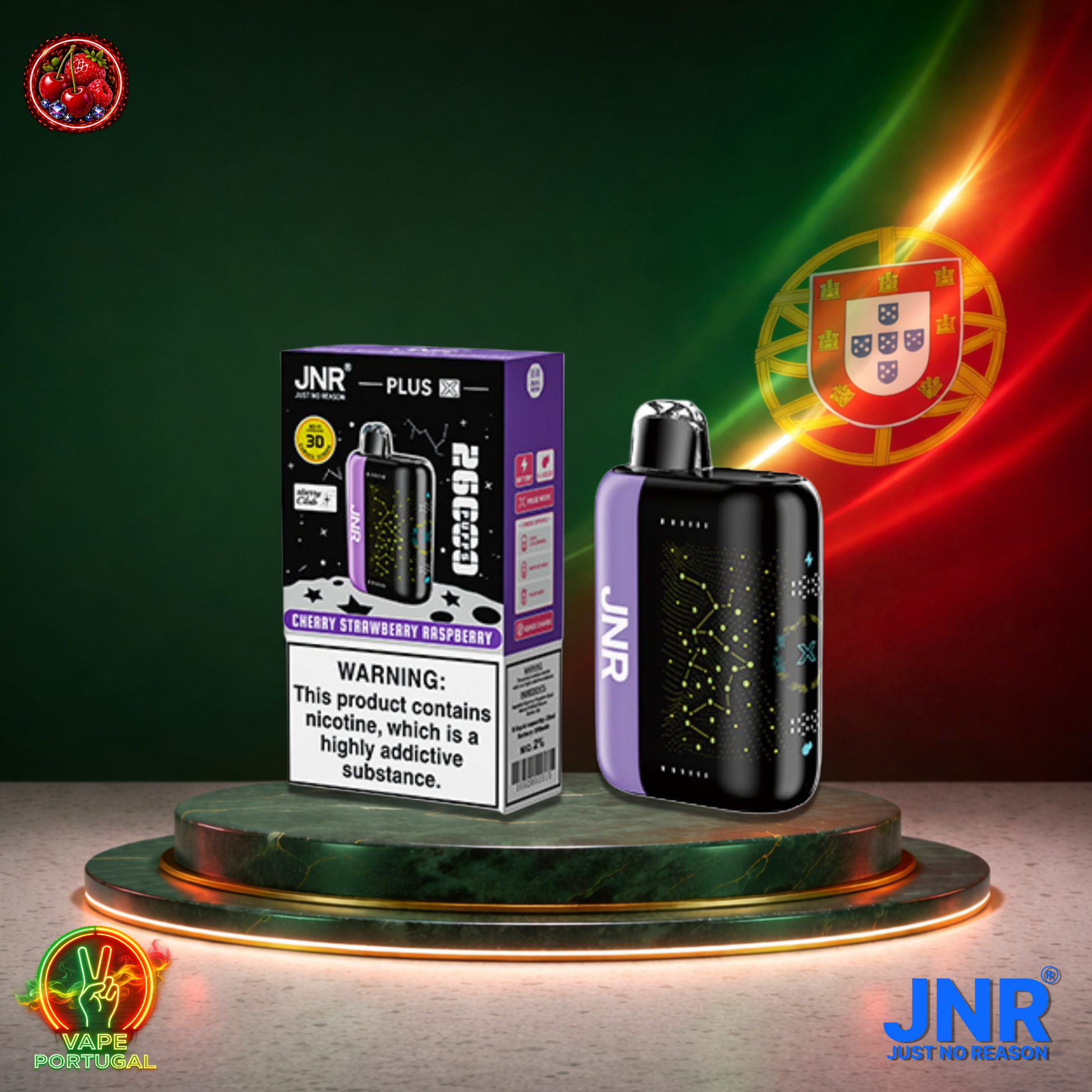 Vape descartável JNR Plus X 26K sabor Cherry Strawberry Raspberry 26000 puffs 26K tragadas mais barato