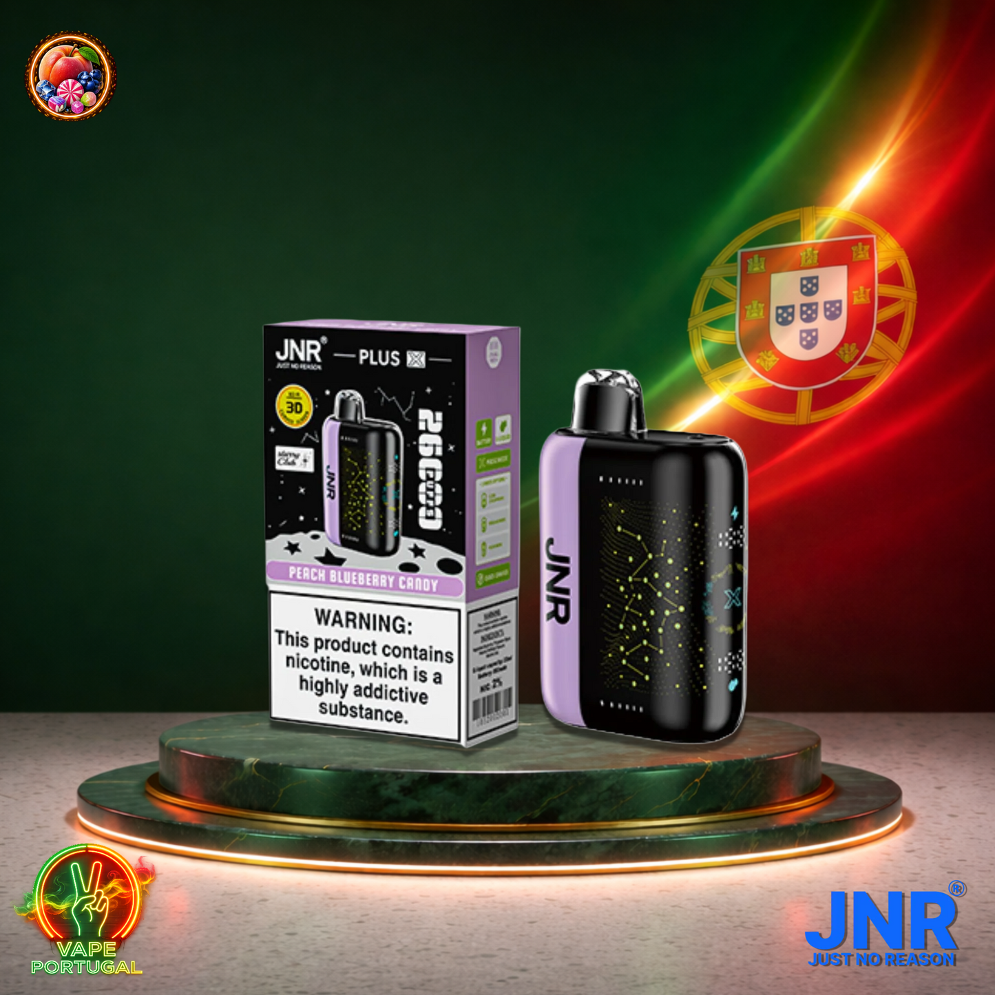 Vape descartável JNR Plus X 26K sabor Peach Blueberry Candy 26000 puffs 26K tragadas mais barato