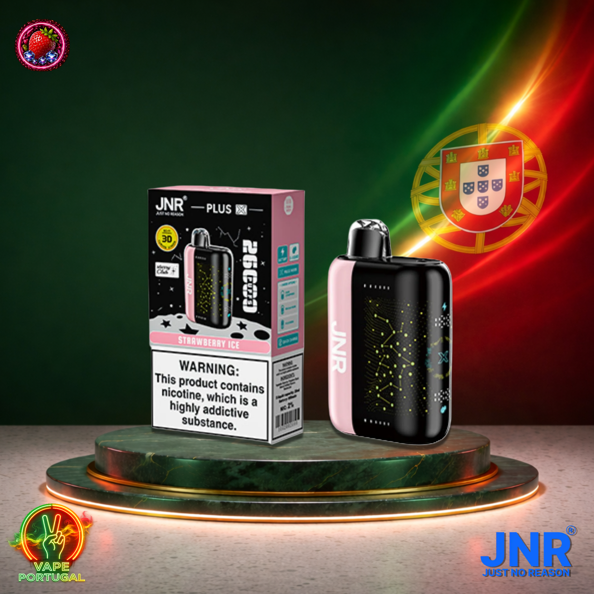 Vape descartável JNR Plus X 26K sabor Strawberry Ice 26000 puffs 26K tragadas mais barato