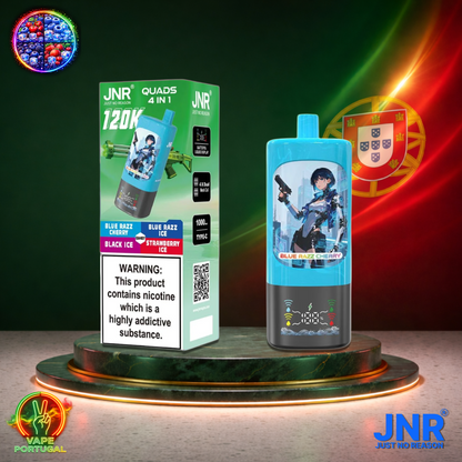 Vape descartável JNR Quads 4 em 1 120K sabores Blue Razz Cherry, Blue Razz Ice, Black Ice e Strawberry Ice 120000 puffs 120K tragadas mais barato