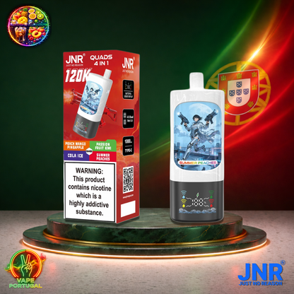 Vape descartável JNR Quads 4 em 1 120K sabores Peach Mango Pineapple, Passion Fruit Kiwi, Cola Ice e Summer Peaches 120000 puffs 120K tragadas mais barato