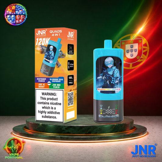 Vape descartável JNR Quads 4 em 1 120K sabores Raspberry Orange, Blueberry Sour Raspberry, JNR VC Boost e JNR Red Punch 120000 puffs 120K tragadas mais barato