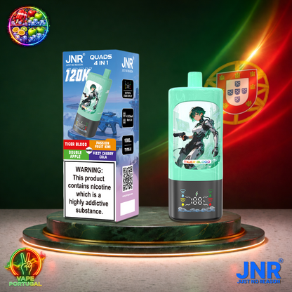 Vape descartável JNR Quads 4 em 1 120K sabores Tiger Blood, Double Apple, Passion Fruit Kiwi e Green Apple 120000 puffs 120K tragadas mais barato