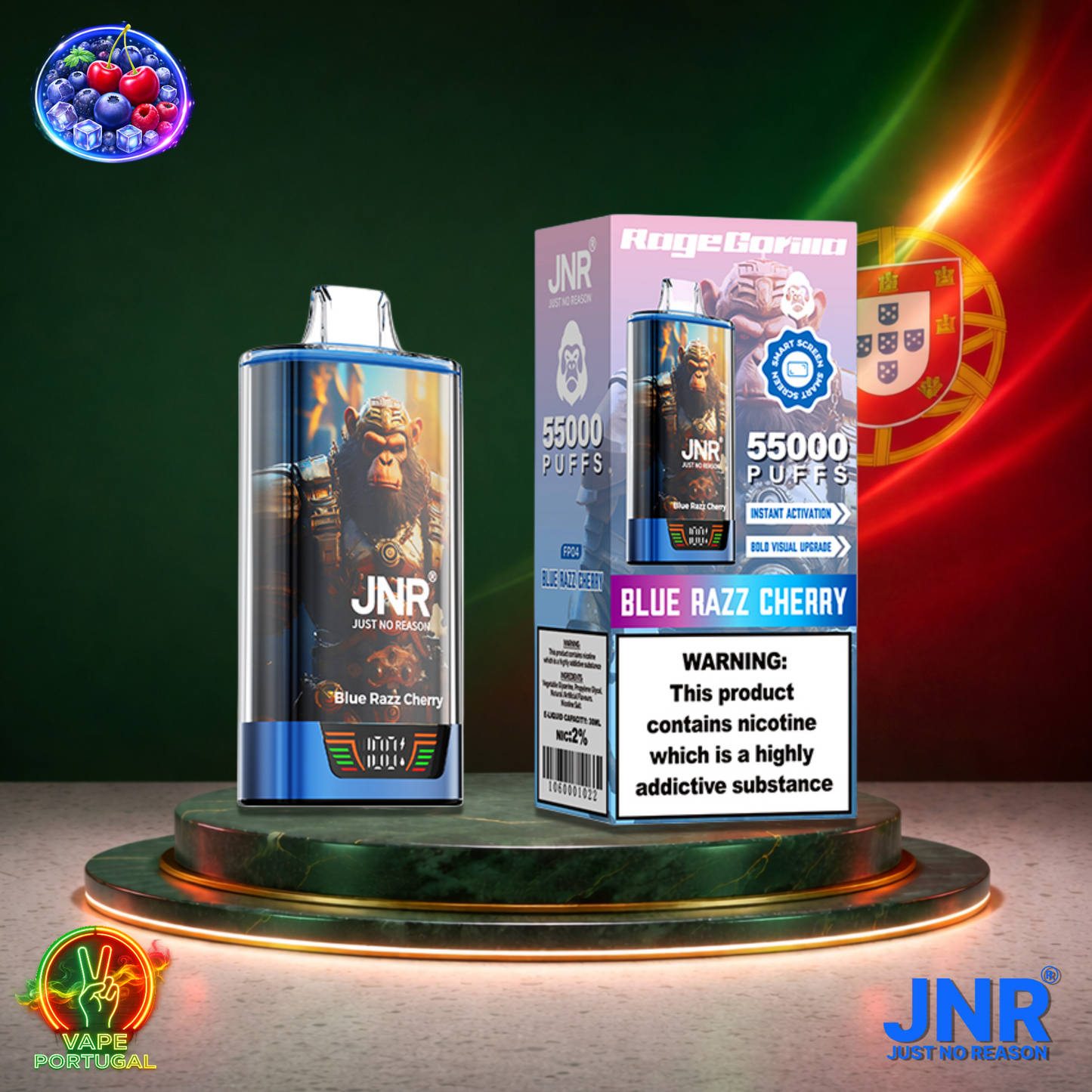 Vape descartável JNR Rage Gorilla sabor Blue Razz Cherry 55000 puffs 55K tragadas mais barato