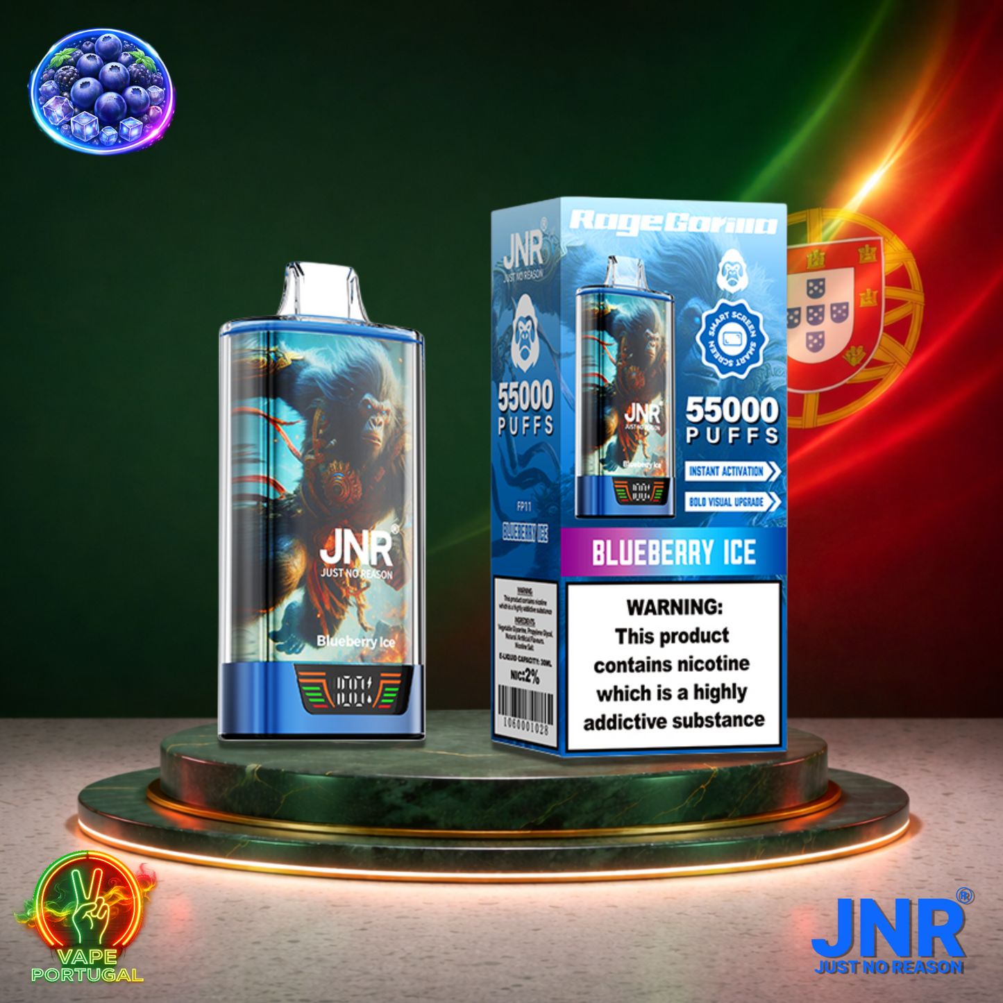 Vape descartável JNR Rage Gorilla sabor Blueberry Ice 55000 puffs 55K tragadas mais barato