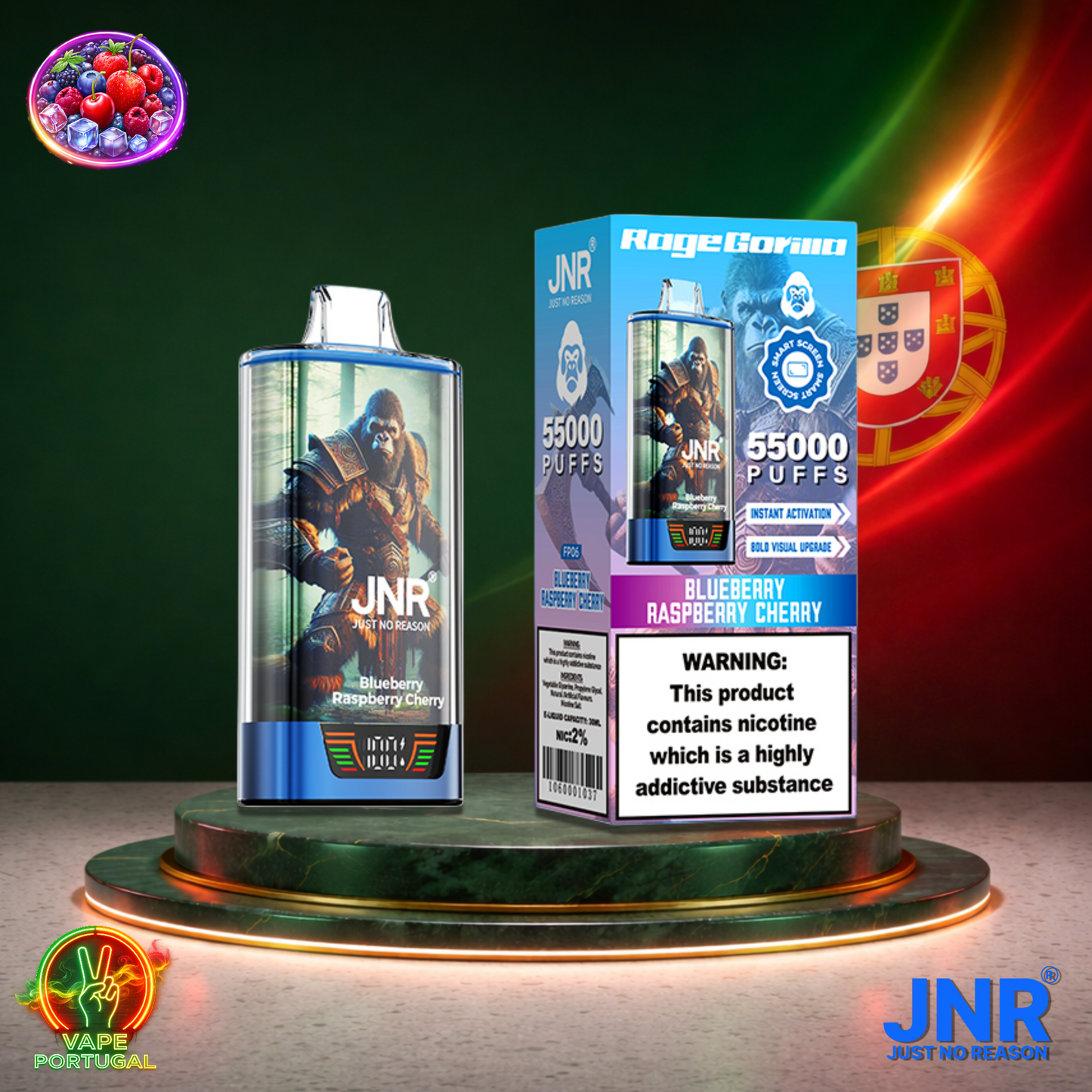 Vape descartável JNR Rage Gorilla sabor Blueberry Raspberry Cherry 55000 puffs 55K tragadas mais barato