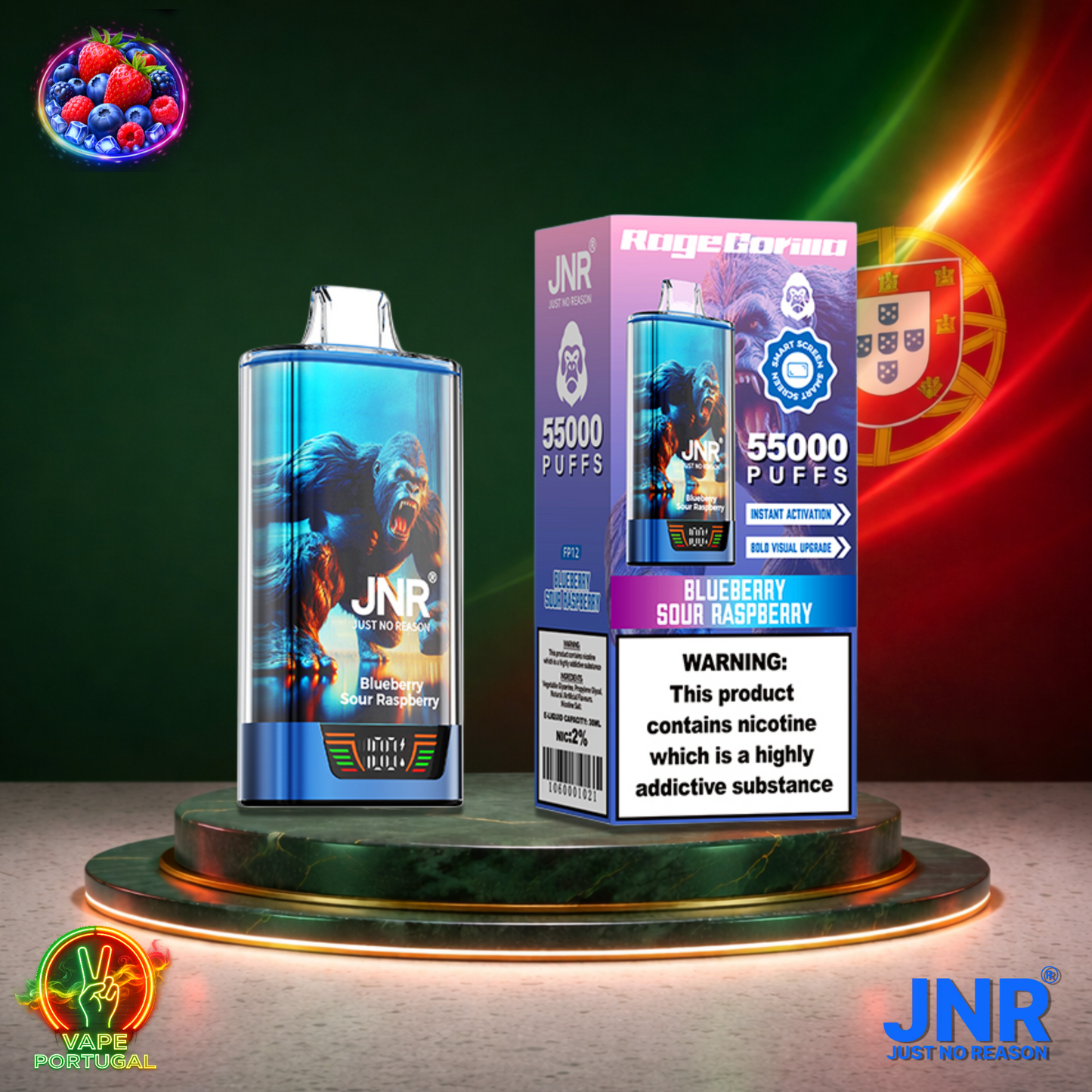 Vape descartável JNR Rage Gorilla sabor Blueberry Sour Raspberry 55000 puffs 55K tragadas mais barato
