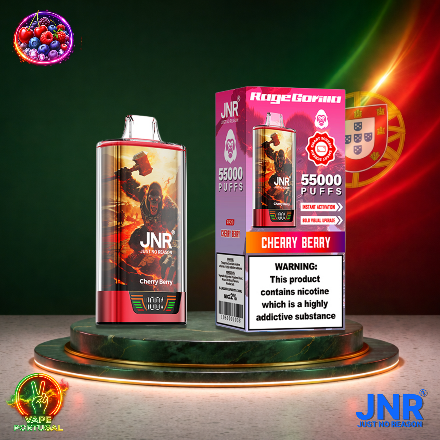 Vape descartável JNR Rage Gorilla sabor Cherry Berry 55000 puffs 55K tragadas mais barato