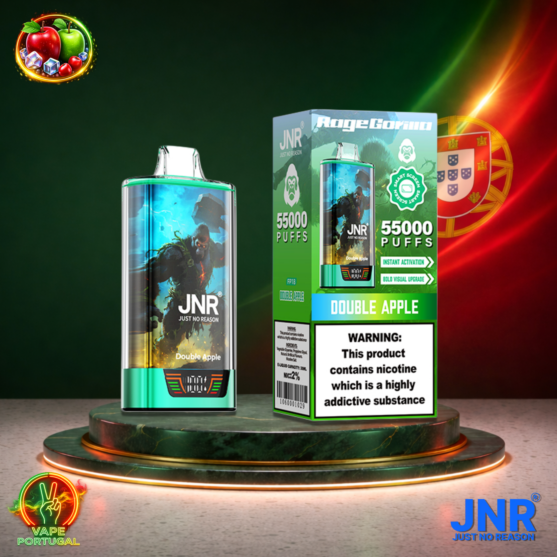 Vape descartável JNR Rage Gorilla sabor Double Apple 55000 puffs 55K tragadas mais barato