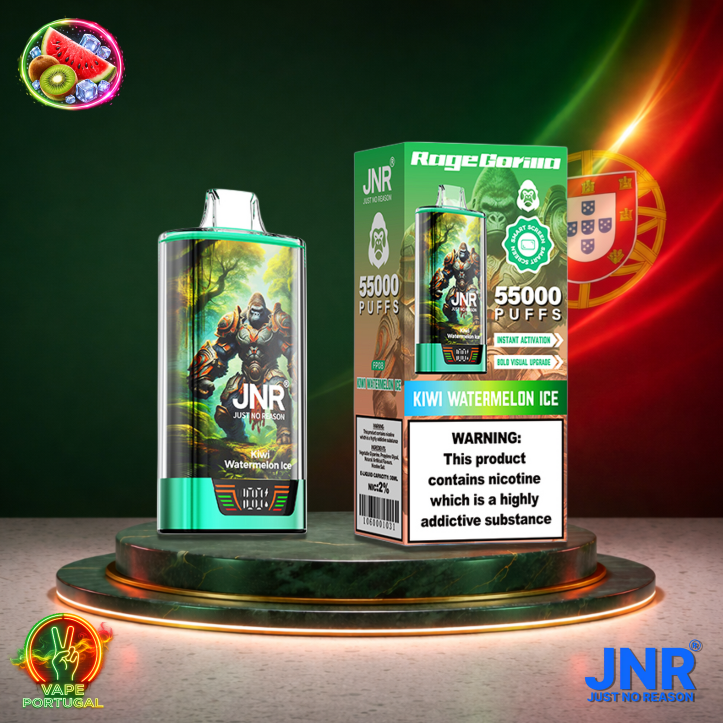 Vape descartável JNR Rage Gorilla sabor Kiwi Watermelon Ice 55000 puffs 55K tragadas mais barato
