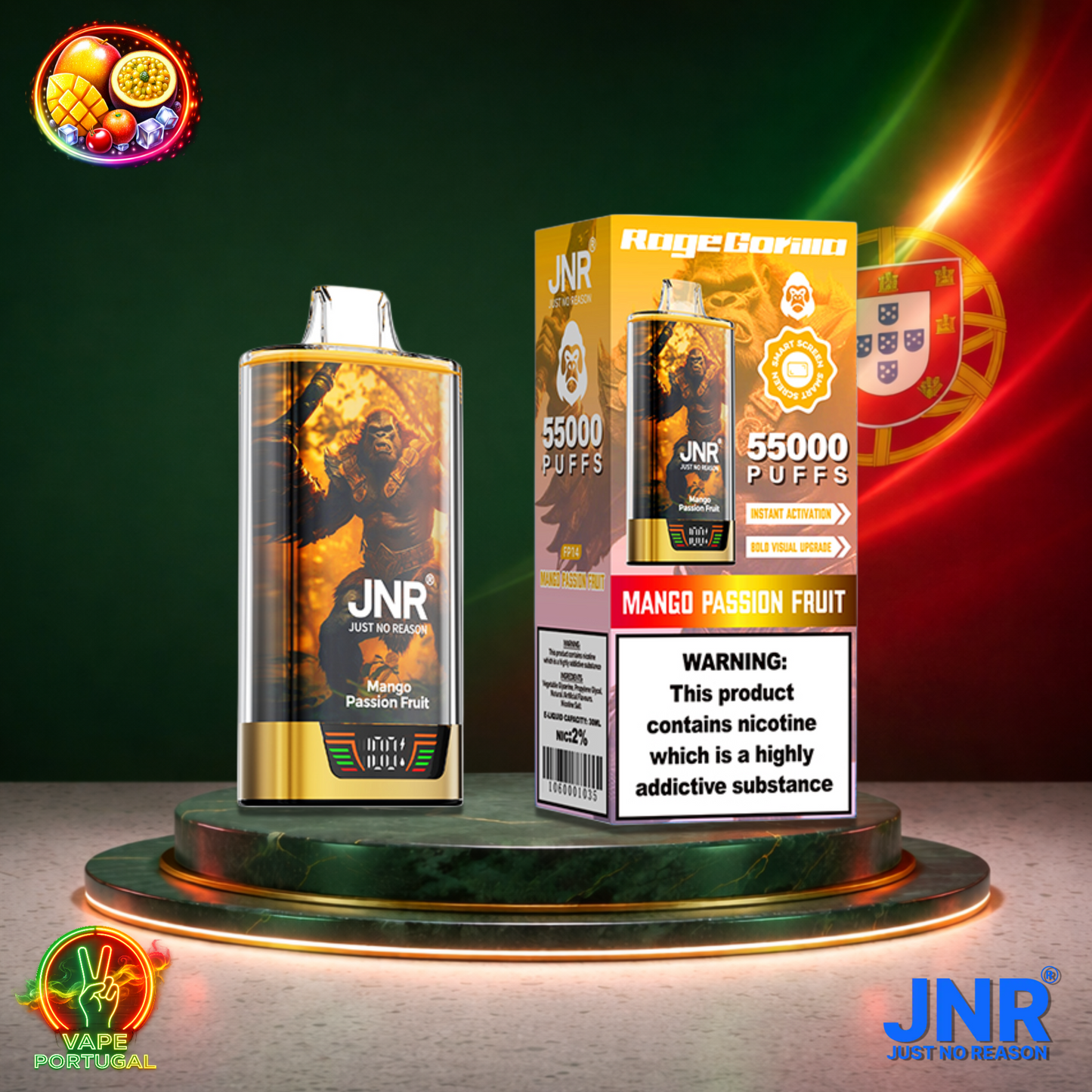 Vape descartável JNR Rage Gorilla sabor Mango Passion Fruit 55000 puffs 55K tragadas mais barato