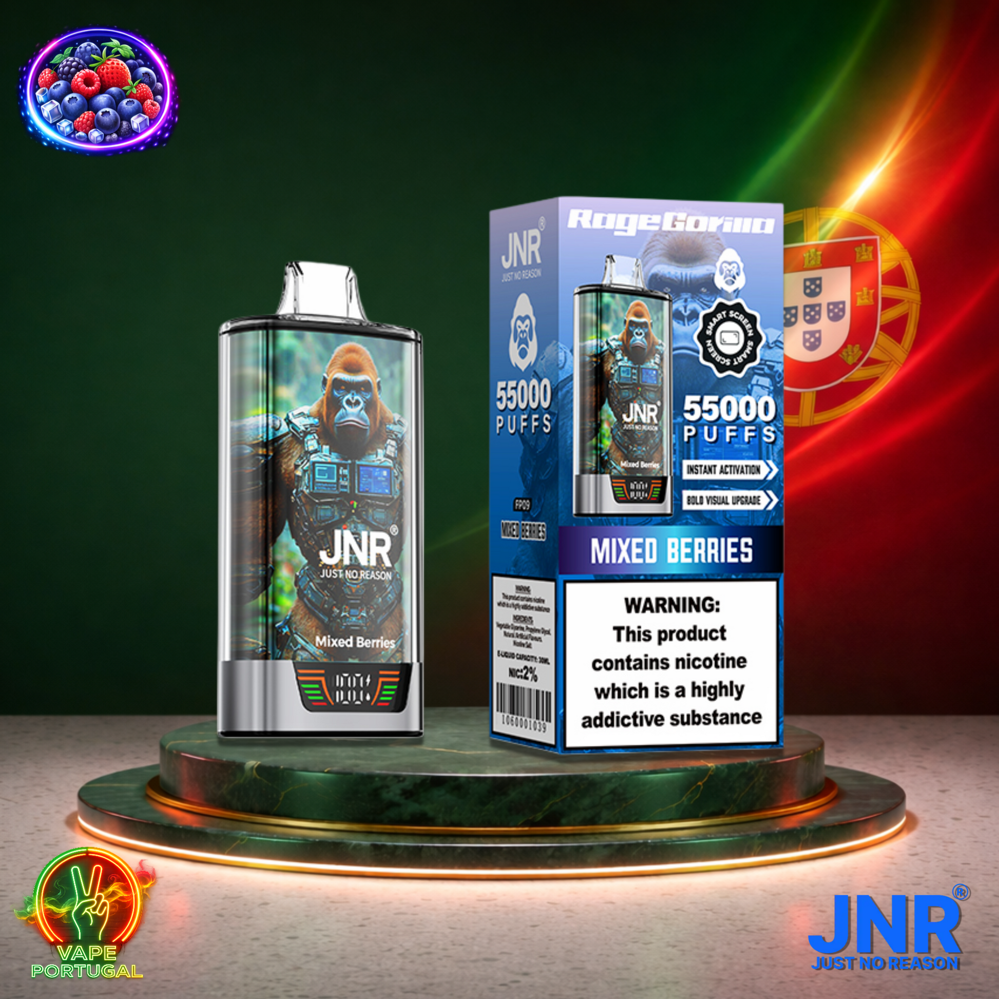 Vape descartável JNR Rage Gorilla sabor Mixed Berries 55000 puffs 55K tragadas mais barato