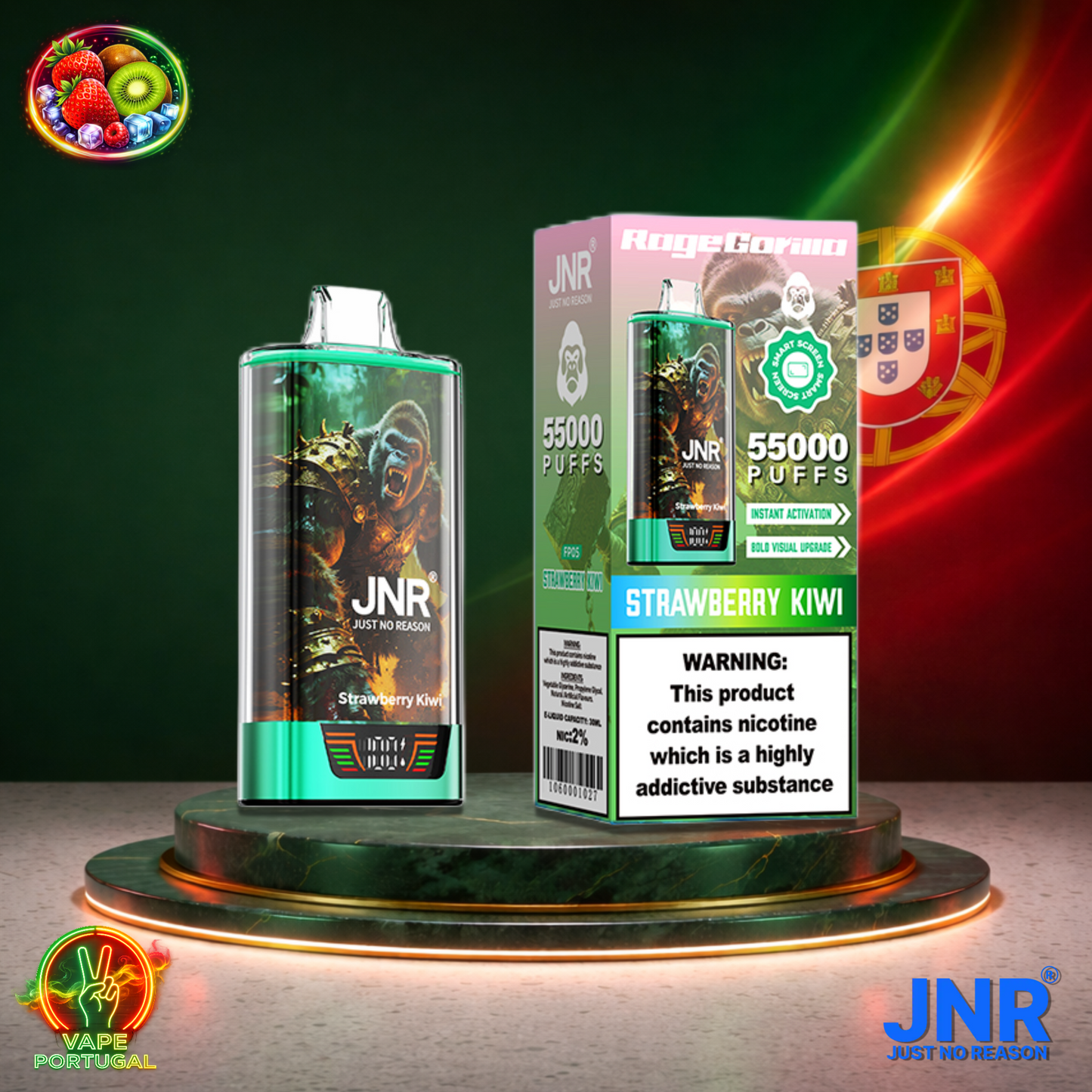 Vape descartável JNR Rage Gorilla sabor Strawberry Kiwi 55000 puffs 55K tragadas mais barato