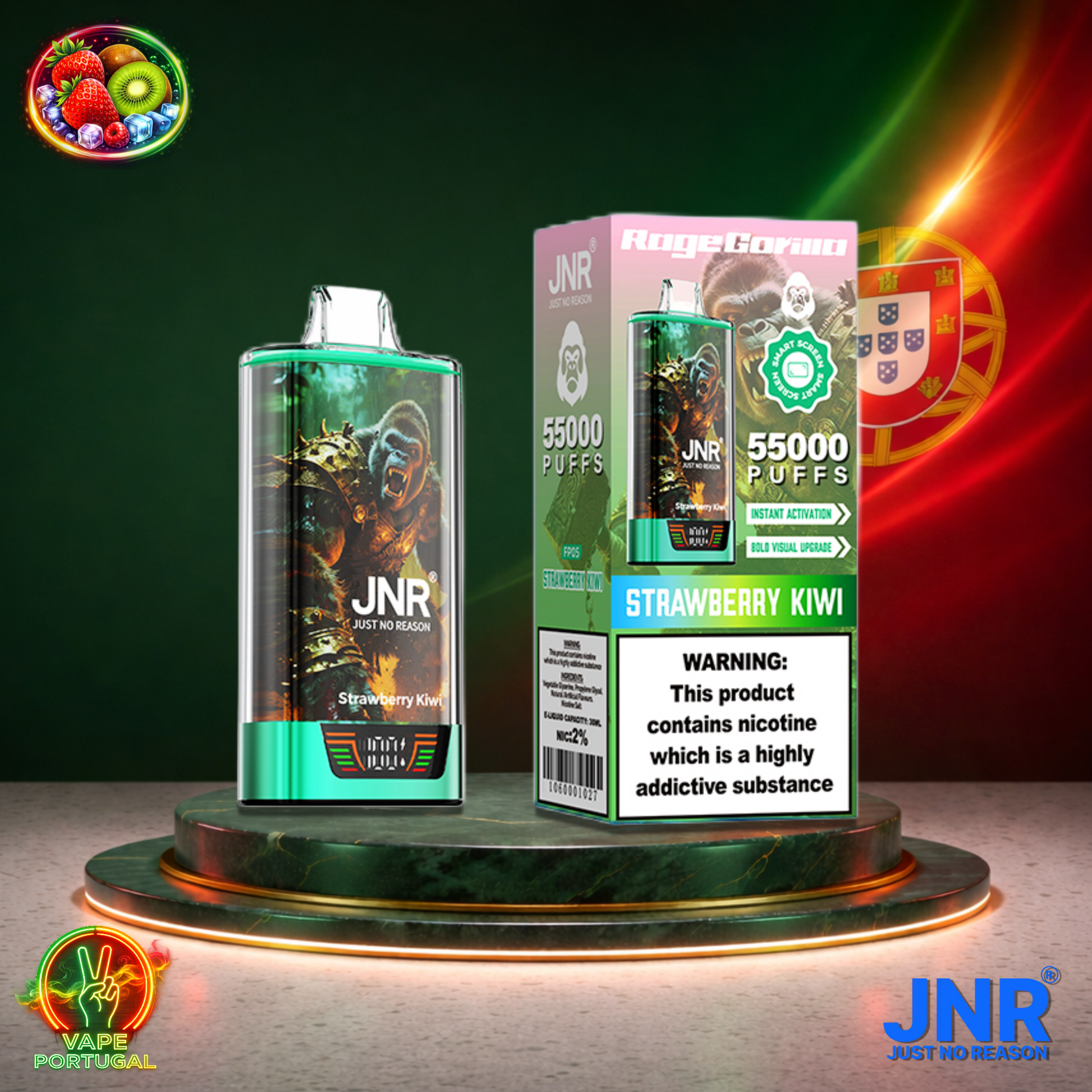 Vape descartável JNR Rage Gorilla sabor Strawberry Kiwi 55000 puffs 55K tragadas mais barato