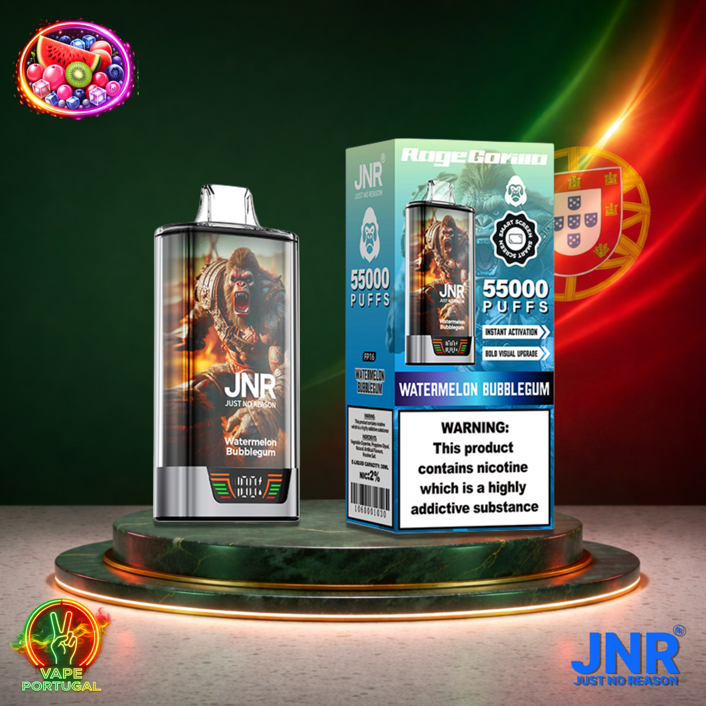 Vape descartável JNR Rage Gorilla sabor Watermelon Bubblegum 55000 puffs 55K tragadas mais barato