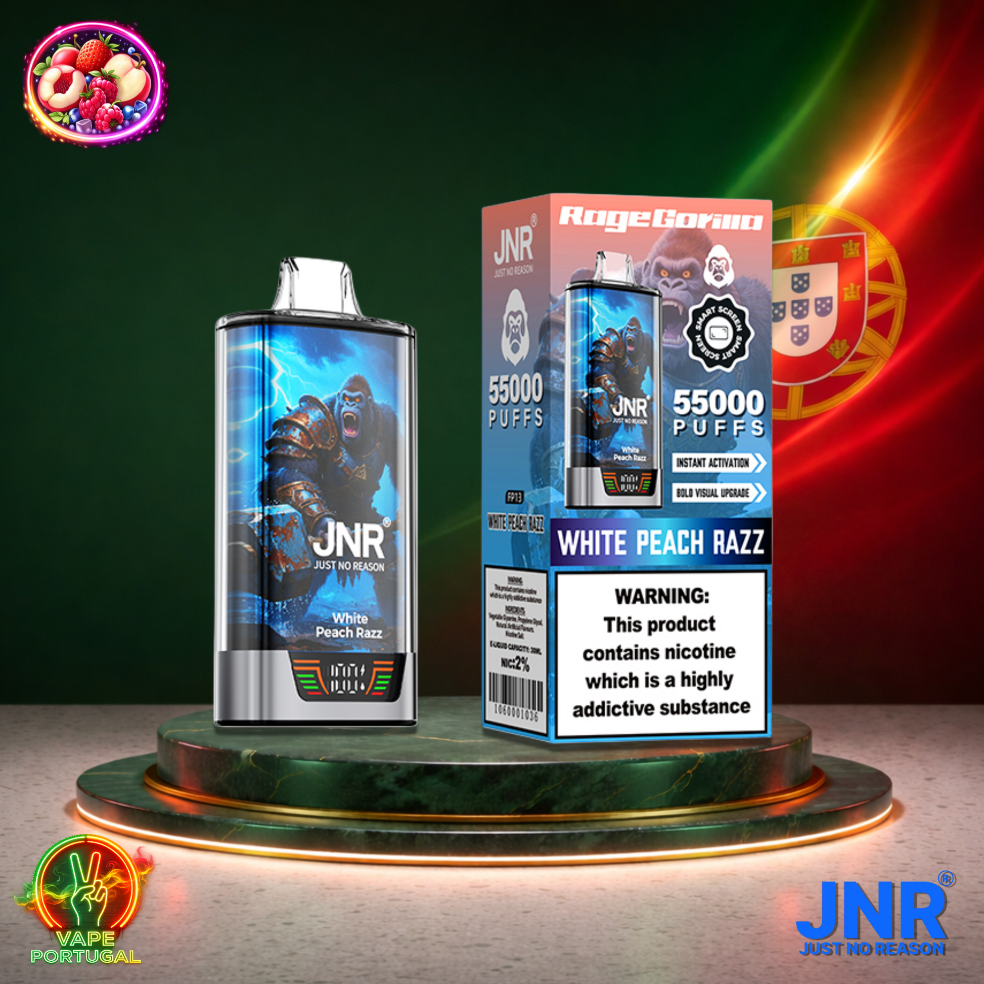 Vape descartável JNR Rage Gorilla sabor White Peach Razz 55000 puffs 55K tragadas mais barato
