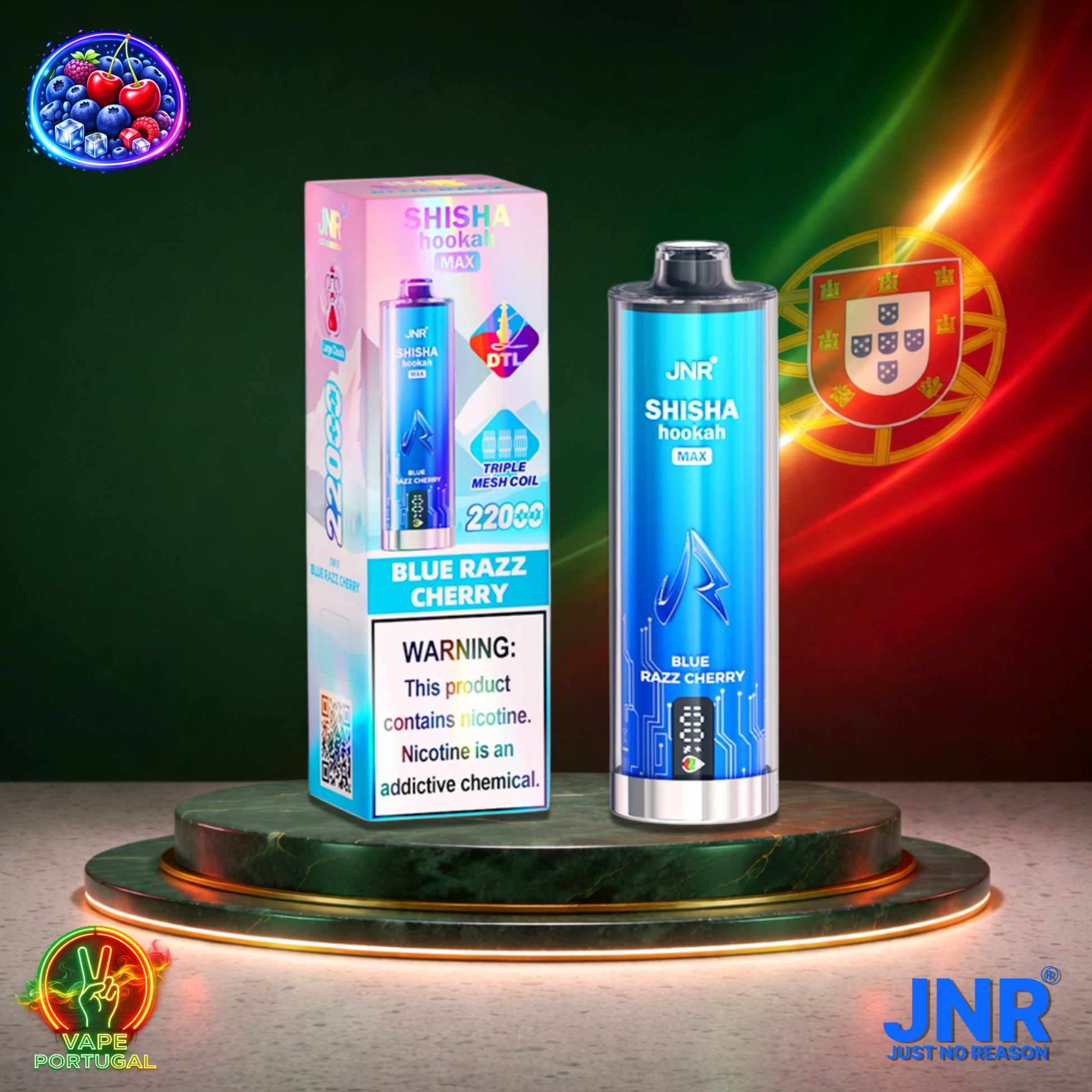 Vape descartável JNR Shisha Hookah Max 22K sabor Blue Razz Cherry 22000 puffs 22K tragadas mais barato