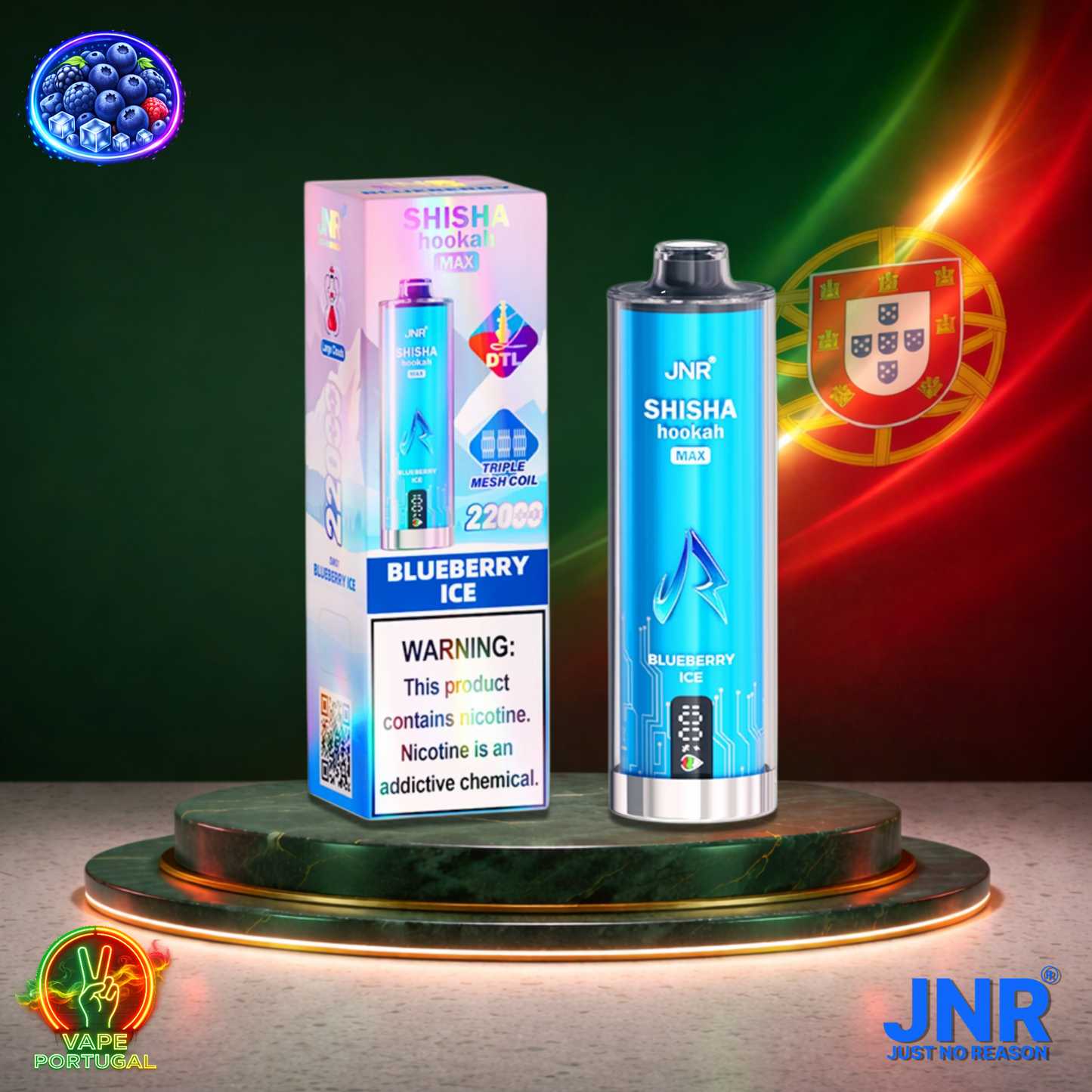 Vape descartável JNR Shisha Hookah Max 22K sabor Blueberry Ice 22000 puffs 22K tragadas mais barato